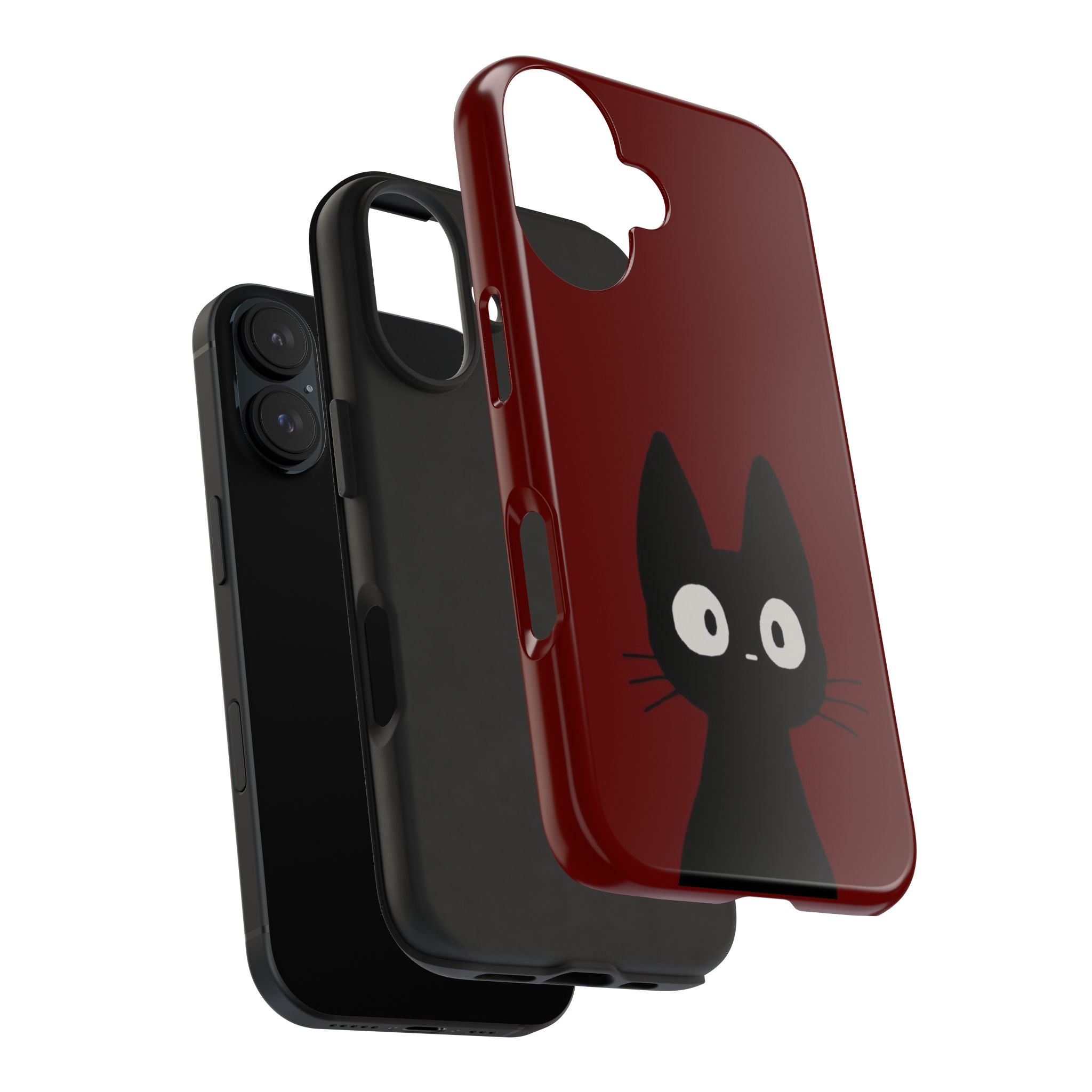 Black Cat Phone Case – Minimal Cute Design, Slim Protective Burgundy Cover