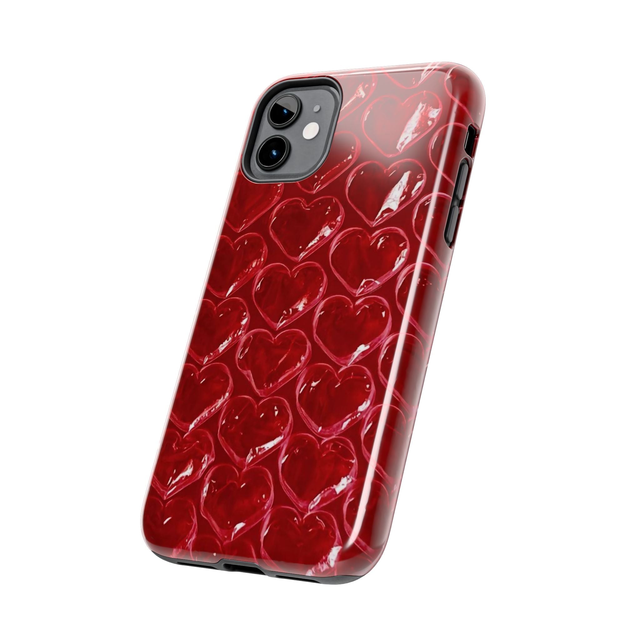 Red Heart Bubble Phone Case,  iPhone & Samsung Cute Love Pattern, Slim Protective Cover, Girls Women Design