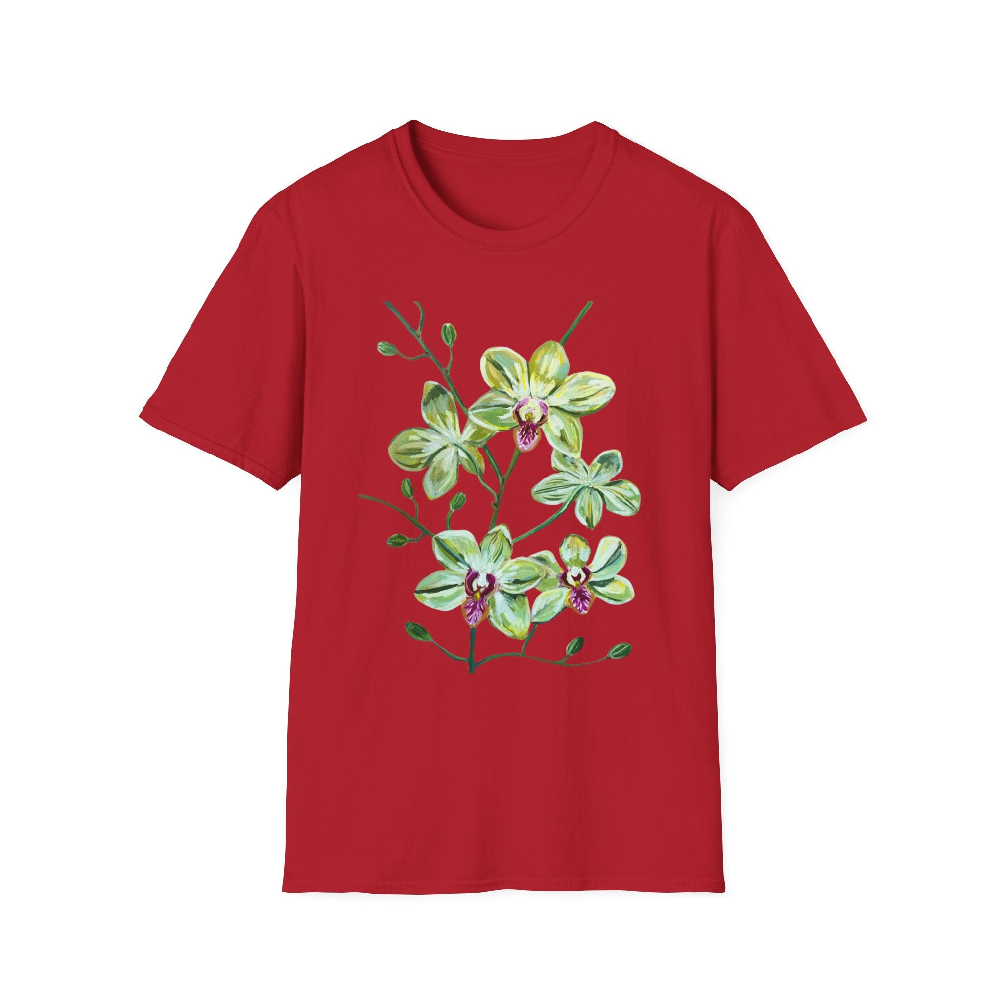 Green Orchid T-Shirt, Botanical Floral Graphic Tee, Nature Plant Art Shirt, Soft Cotton Apparel, Unique Gift for Women Men