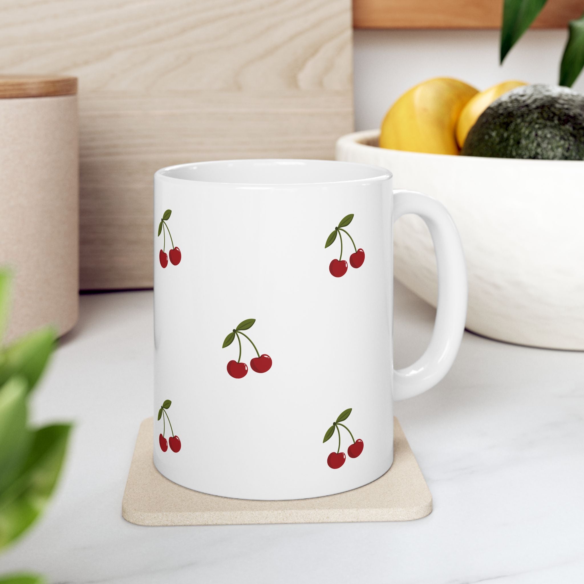 Cherry Ceramic Mug, Coffee, Tea Cup, Gift, Cherry Design