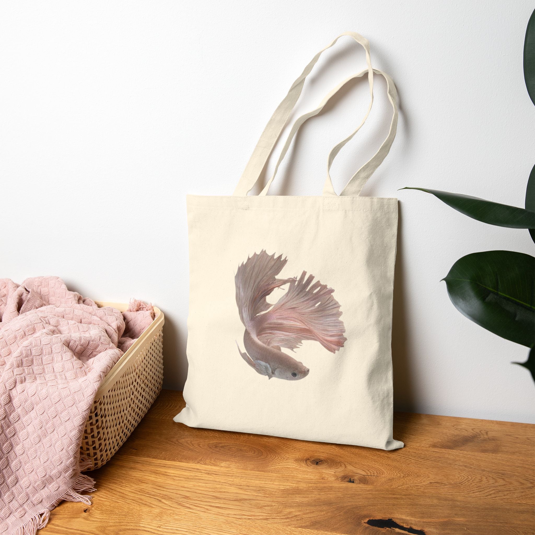 Pink Betta Fish Tote Bag, Aquarium Lover Design, Aesthetic Cotton Canvas Bag, Reusable Shopping Gift, Unique Aquatic Art
