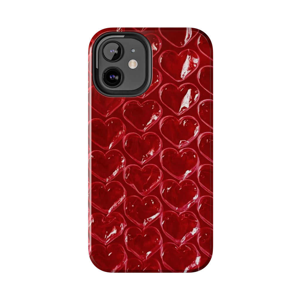 Red Heart Bubble Phone Case,  iPhone & Samsung Cute Love Pattern, Slim Protective Cover, Girls Women Design