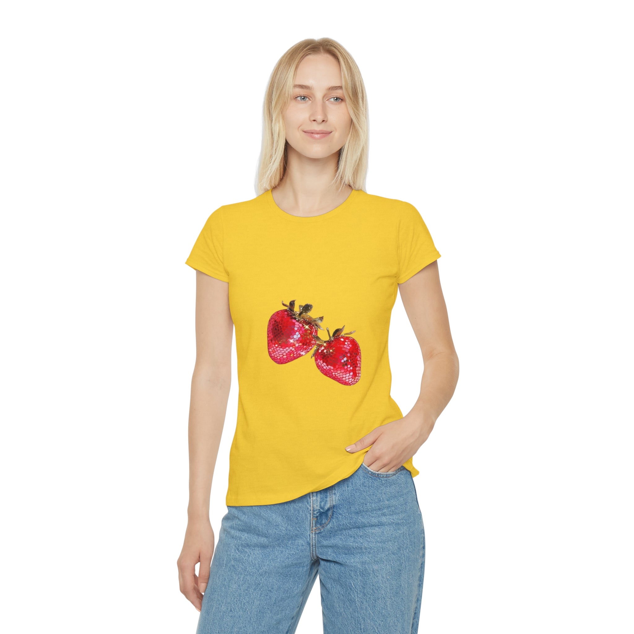 Disco Strawberry T-Shirt, Sweet Fruit Graphic Tee, Summer Picnic Style, Soft Cotton Apparel, Unique Gift for Women Girls