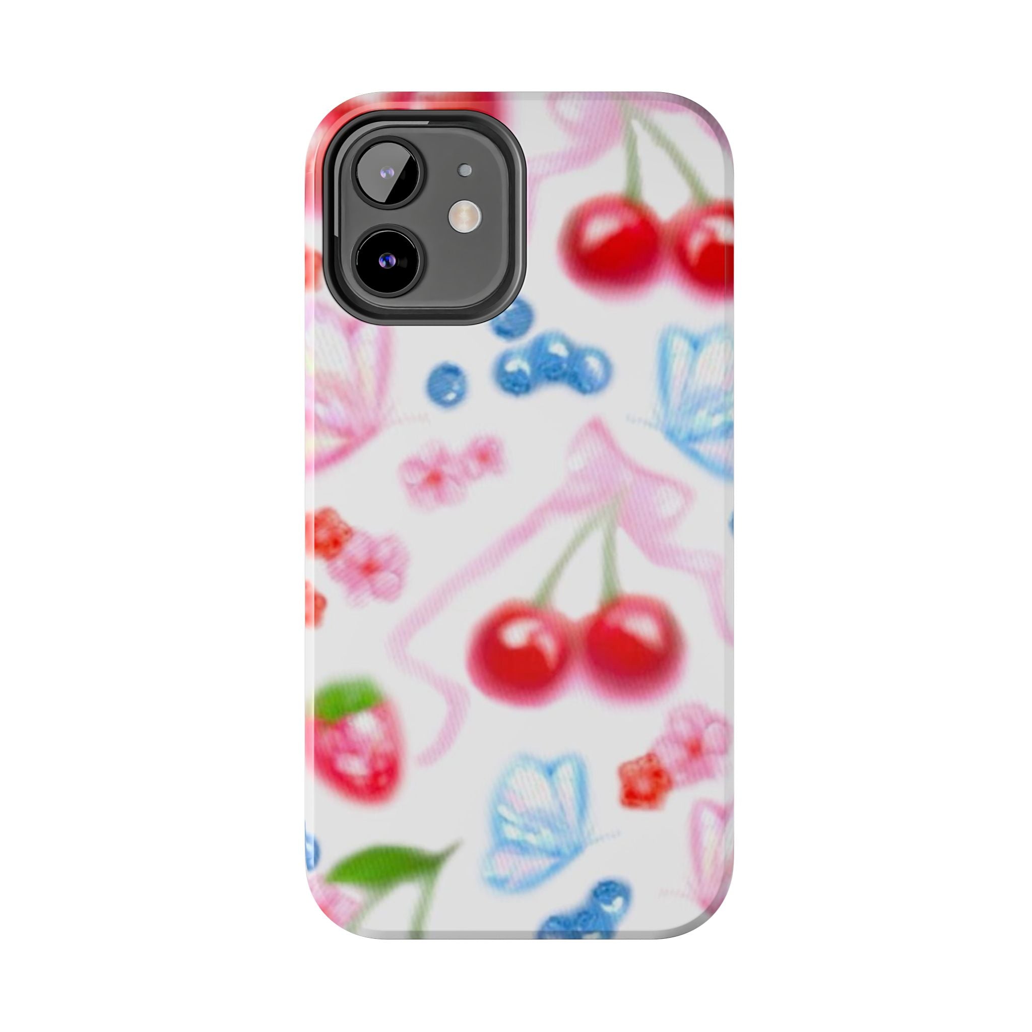 Cute Cherry Strawberry Phone Case, Bow Butterfly Design, iPhone & Samsung Protective Cover, Girls Women Fun Gift, Fruit Floral Pattern