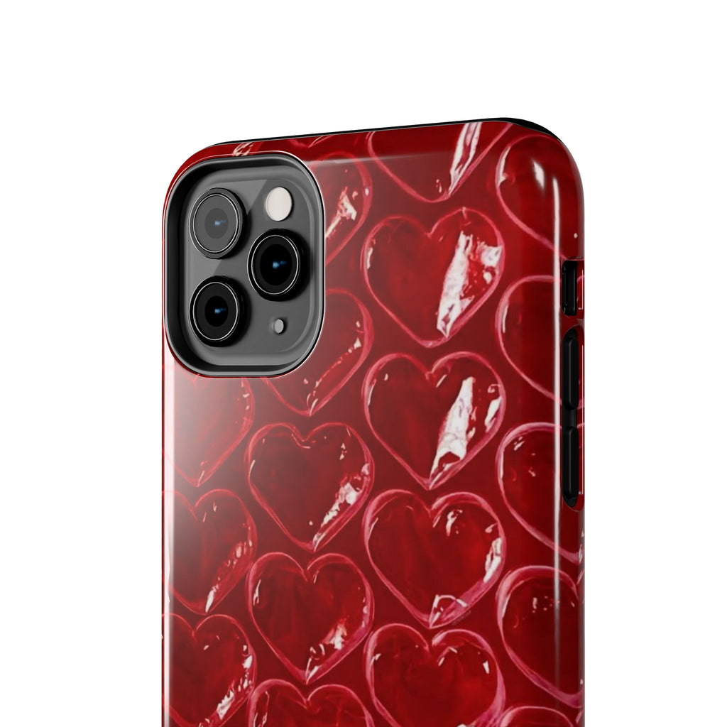 Red Heart Bubble Phone Case,  iPhone & Samsung Cute Love Pattern, Slim Protective Cover, Girls Women Design