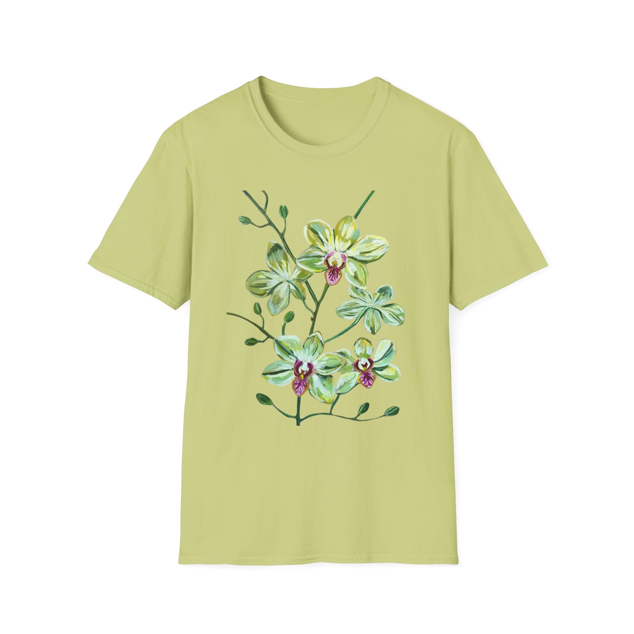 Green Orchid T-Shirt, Botanical Floral Graphic Tee, Nature Plant Art Shirt, Soft Cotton Apparel, Unique Gift for Women Men