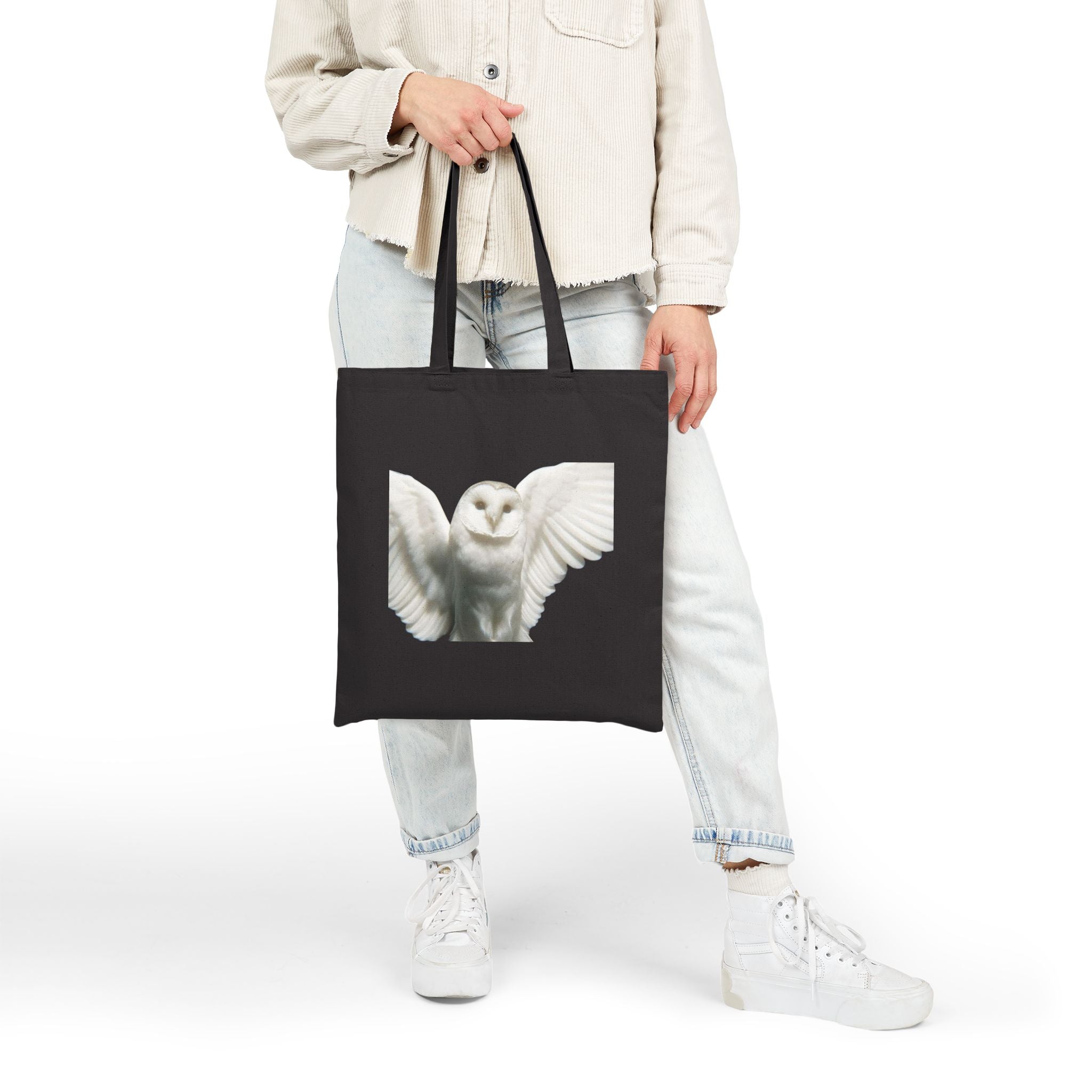 Sova Bird White Owl Tote Bag, Flying Bird Animal Design, Aesthetic Cotton Canvas Bag, Reusable Shopping Gift, Nature Lover Accessory