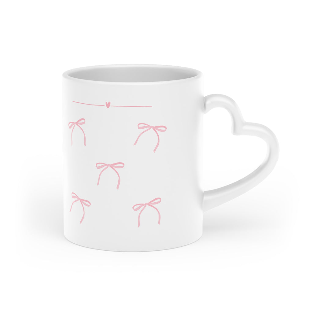 Heart-Shaped Mug, Pink Bow Handle Cup, Cute Ceramic Cup