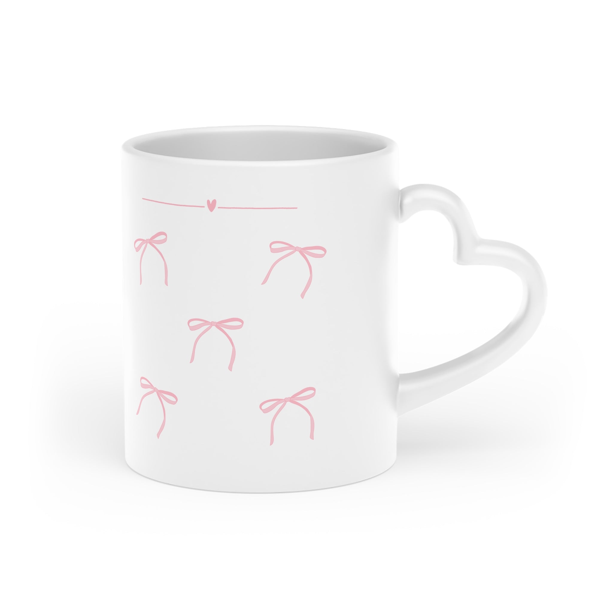 Heart-Shaped Mug, Pink Bow Handle Cup, Cute Ceramic Cup