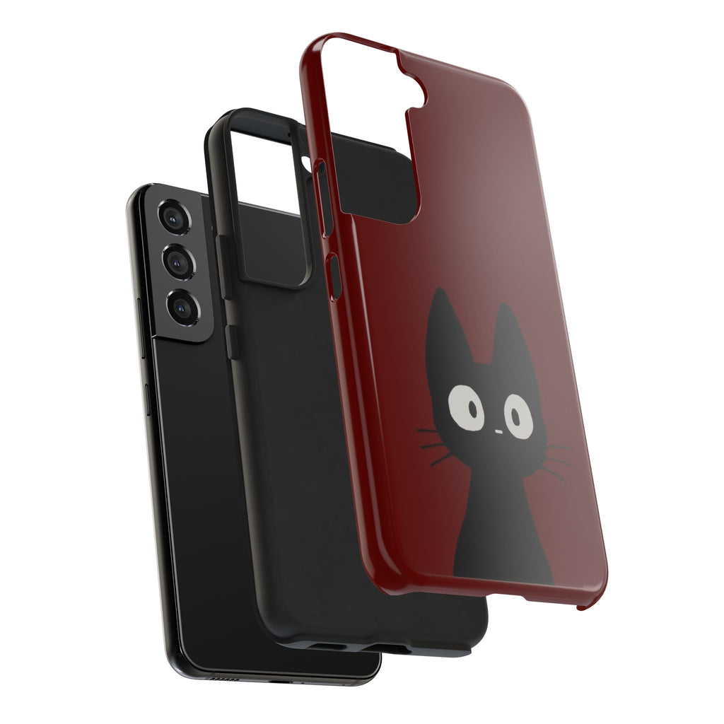 Black Cat Phone Case – Minimal Cute Design, Slim Protective Burgundy Cover