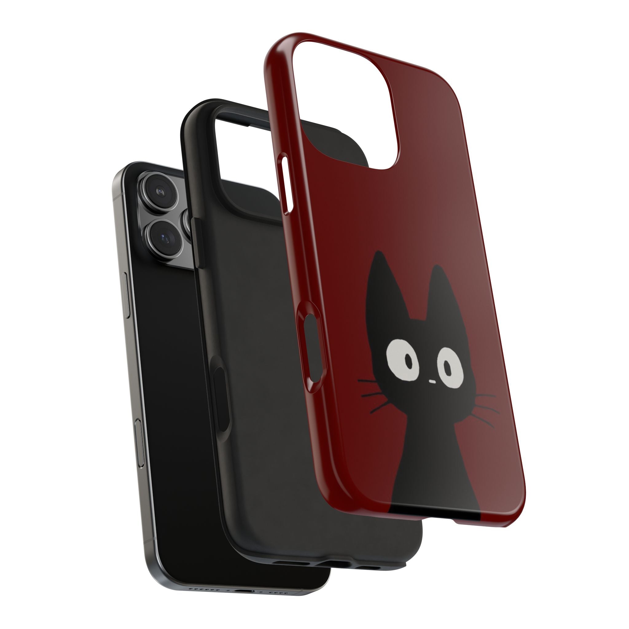Black Cat Phone Case – Minimal Cute Design, Slim Protective Burgundy Cover