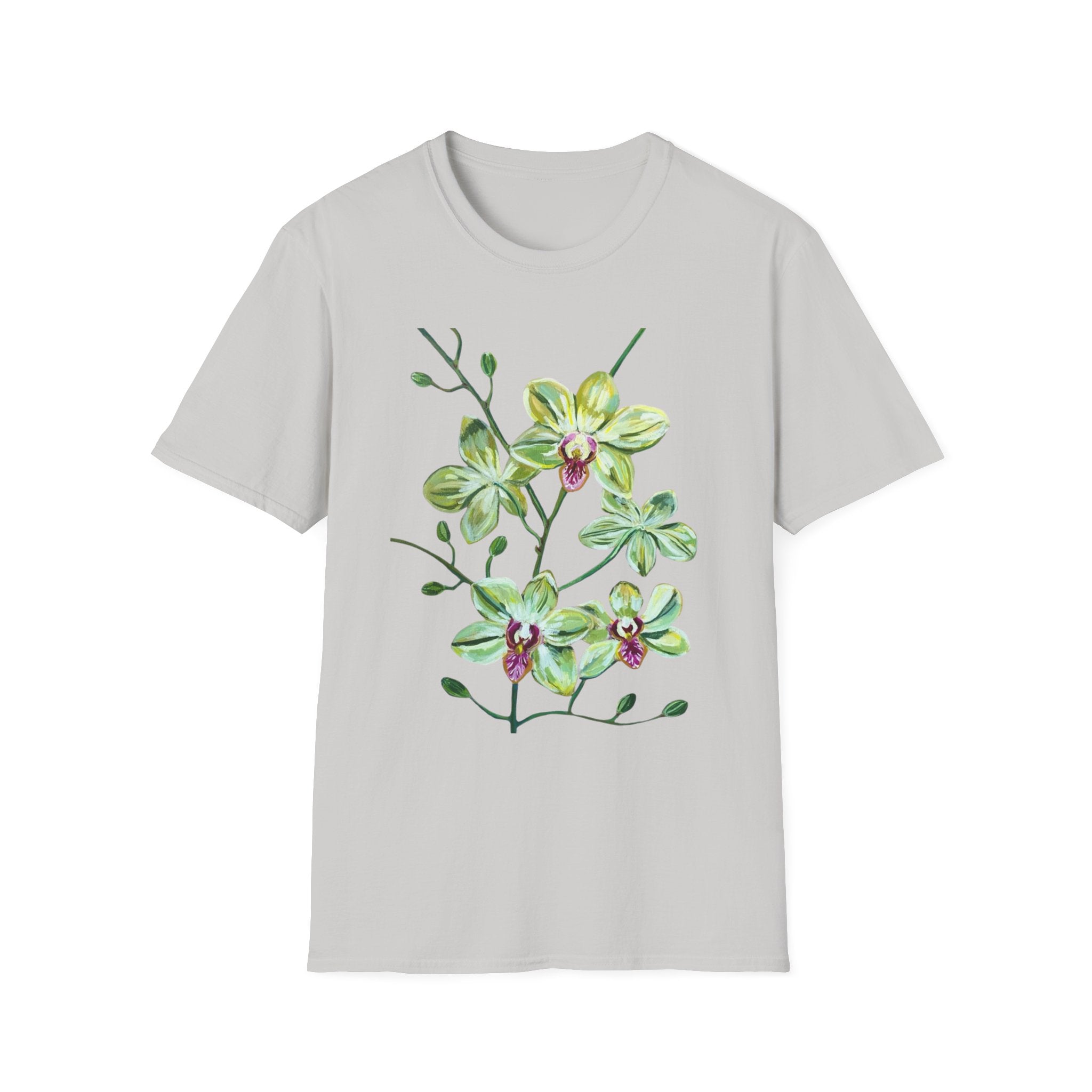Green Orchid T-Shirt, Botanical Floral Graphic Tee, Nature Plant Art Shirt, Soft Cotton Apparel, Unique Gift for Women Men