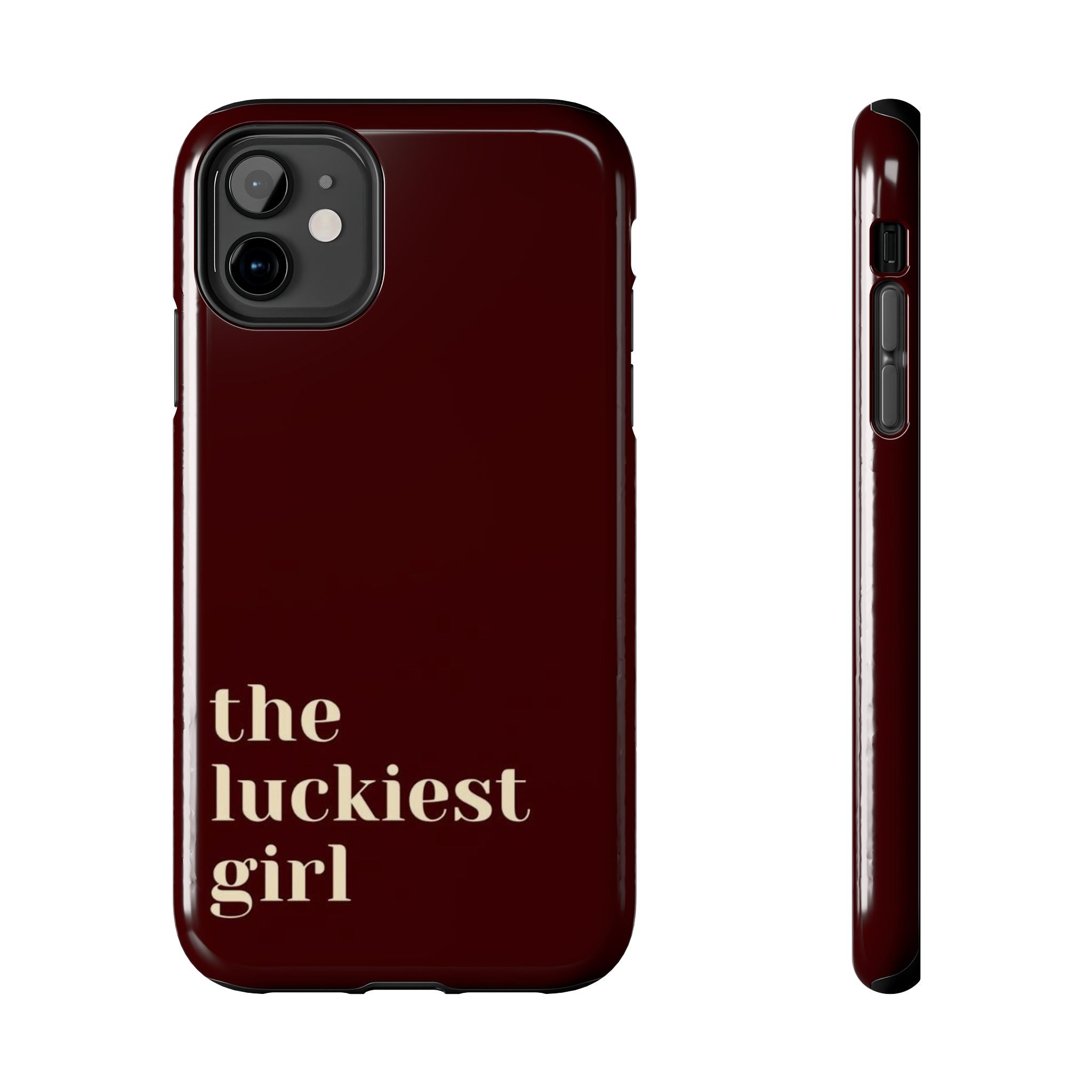 Burgundy Red Phone Case Minimal Aesthetic Protective The Luckiest Girl