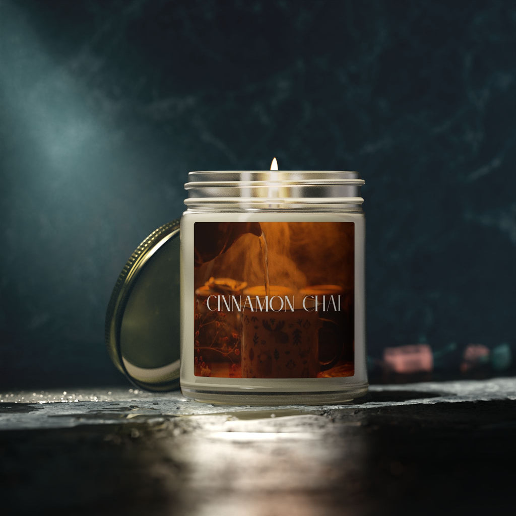 Cinnamon Chai Scented Candle, Coconut Apricot Wax, Warm Spice Aroma, Autumn Fall Scent, Holiday Home Decor Gift, 4oz & 9oz