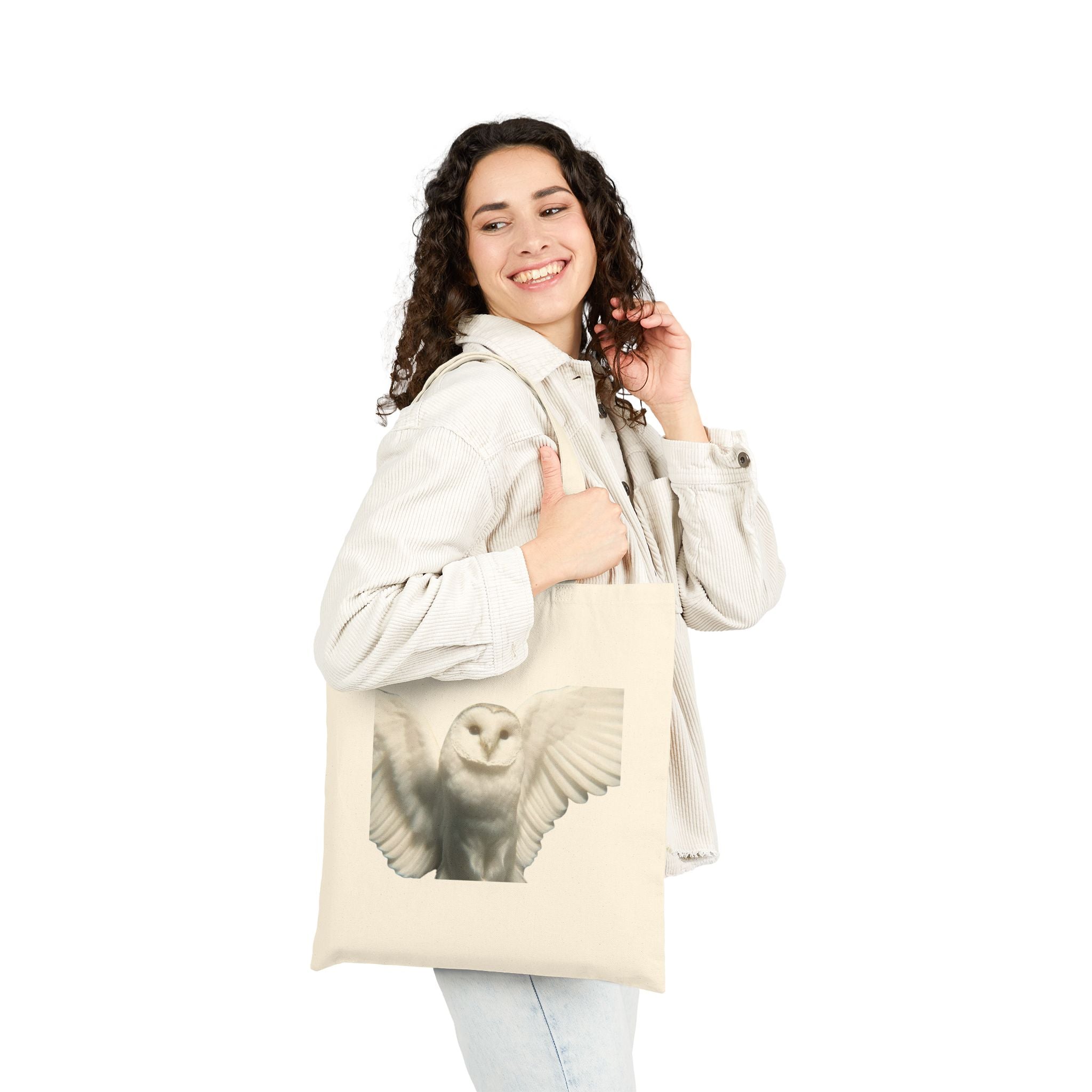 Sova Bird White Owl Tote Bag, Flying Bird Animal Design, Aesthetic Cotton Canvas Bag, Reusable Shopping Gift, Nature Lover Accessory