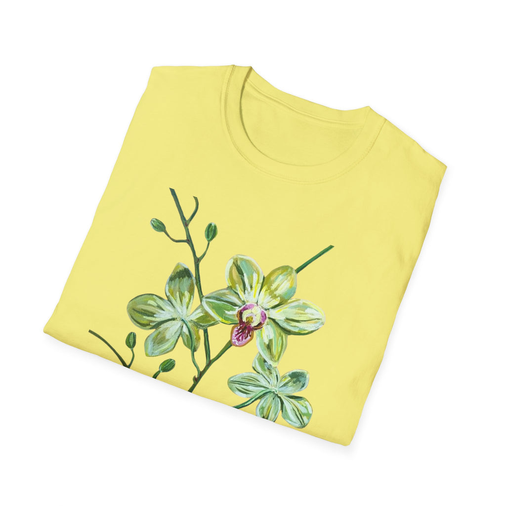 Green Orchid T-Shirt, Botanical Floral Graphic Tee, Nature Plant Art Shirt, Soft Cotton Apparel, Unique Gift for Women Men