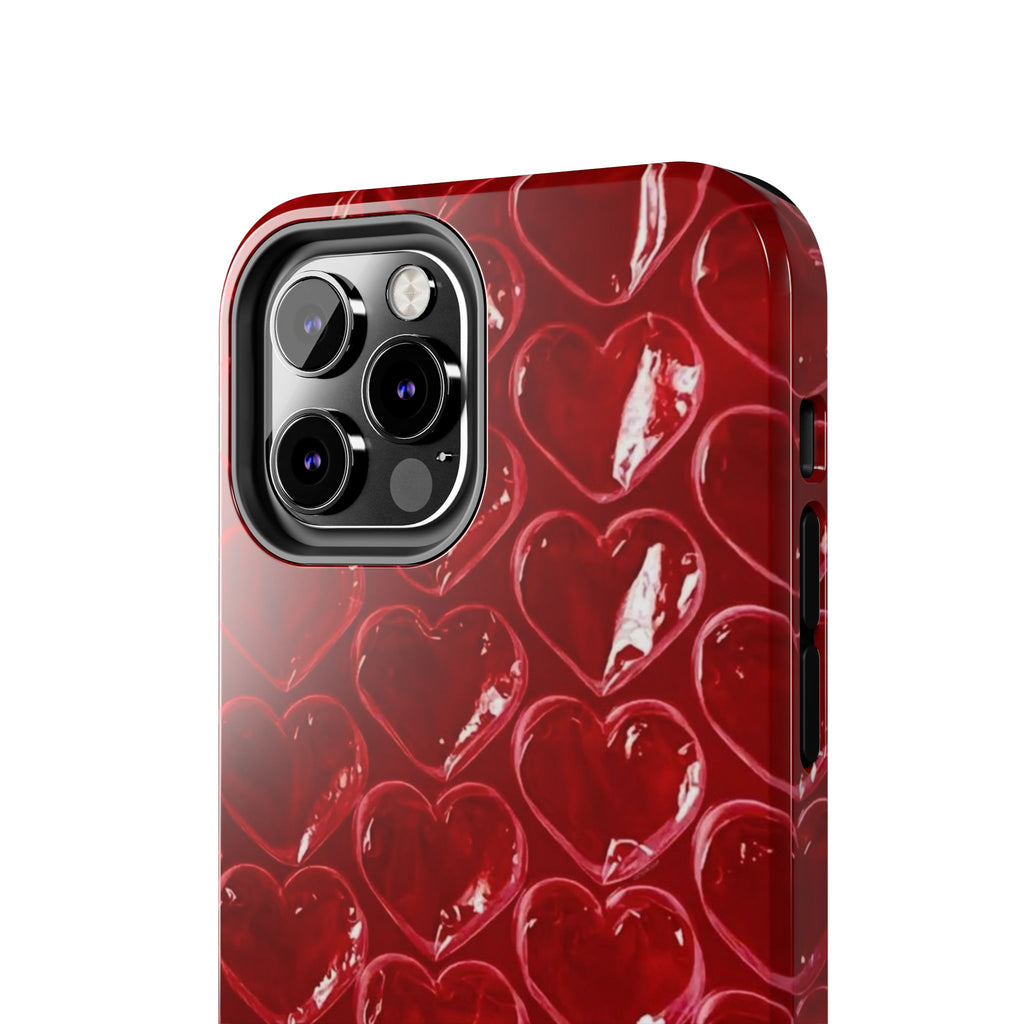 Red Heart Bubble Phone Case,  iPhone & Samsung Cute Love Pattern, Slim Protective Cover, Girls Women Design