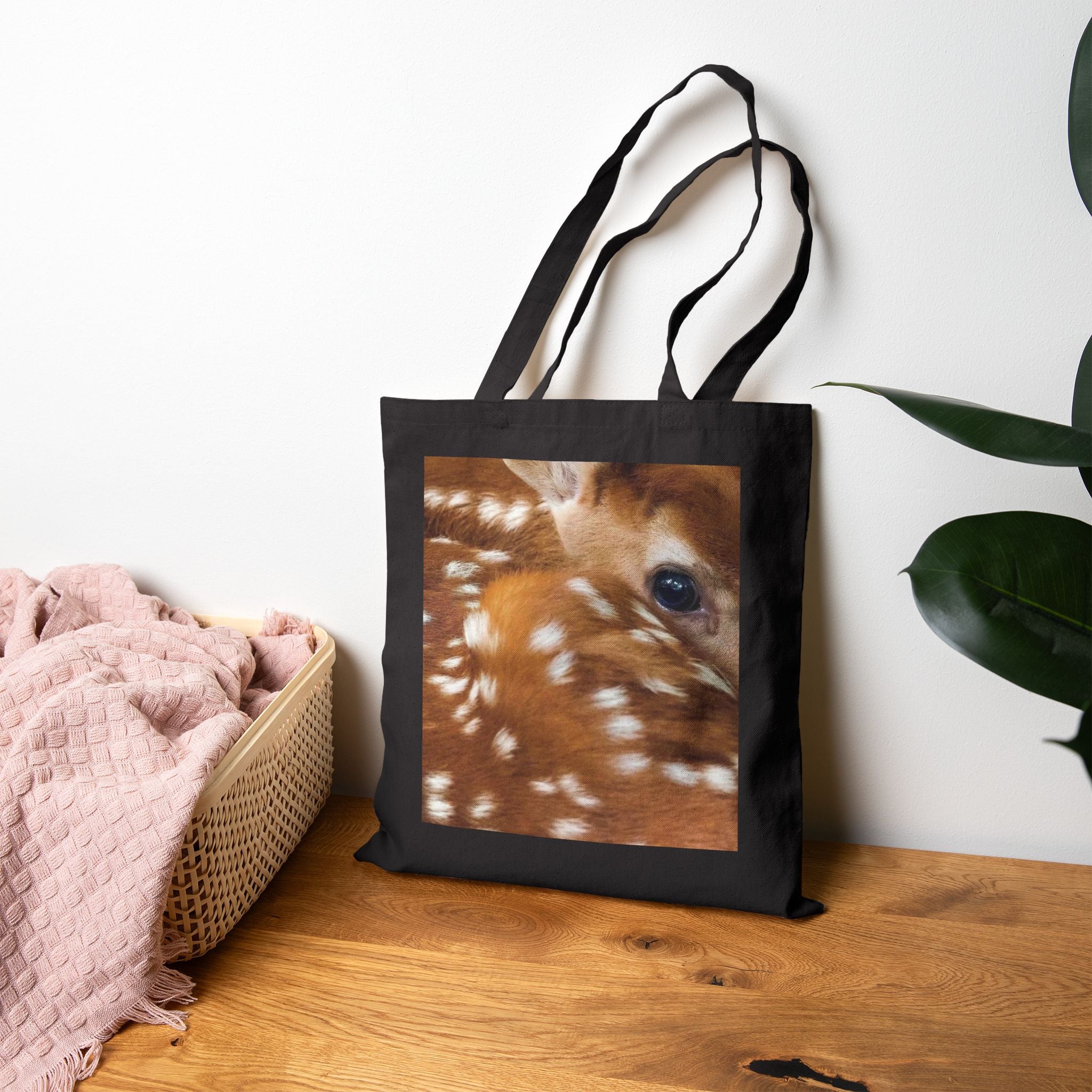 Fawn Deer Tote Bag, Baby Deer Eye Design, Aesthetic Cotton Canvas Bag, Reusable Shopping Gift, Wildlife Nature Lover