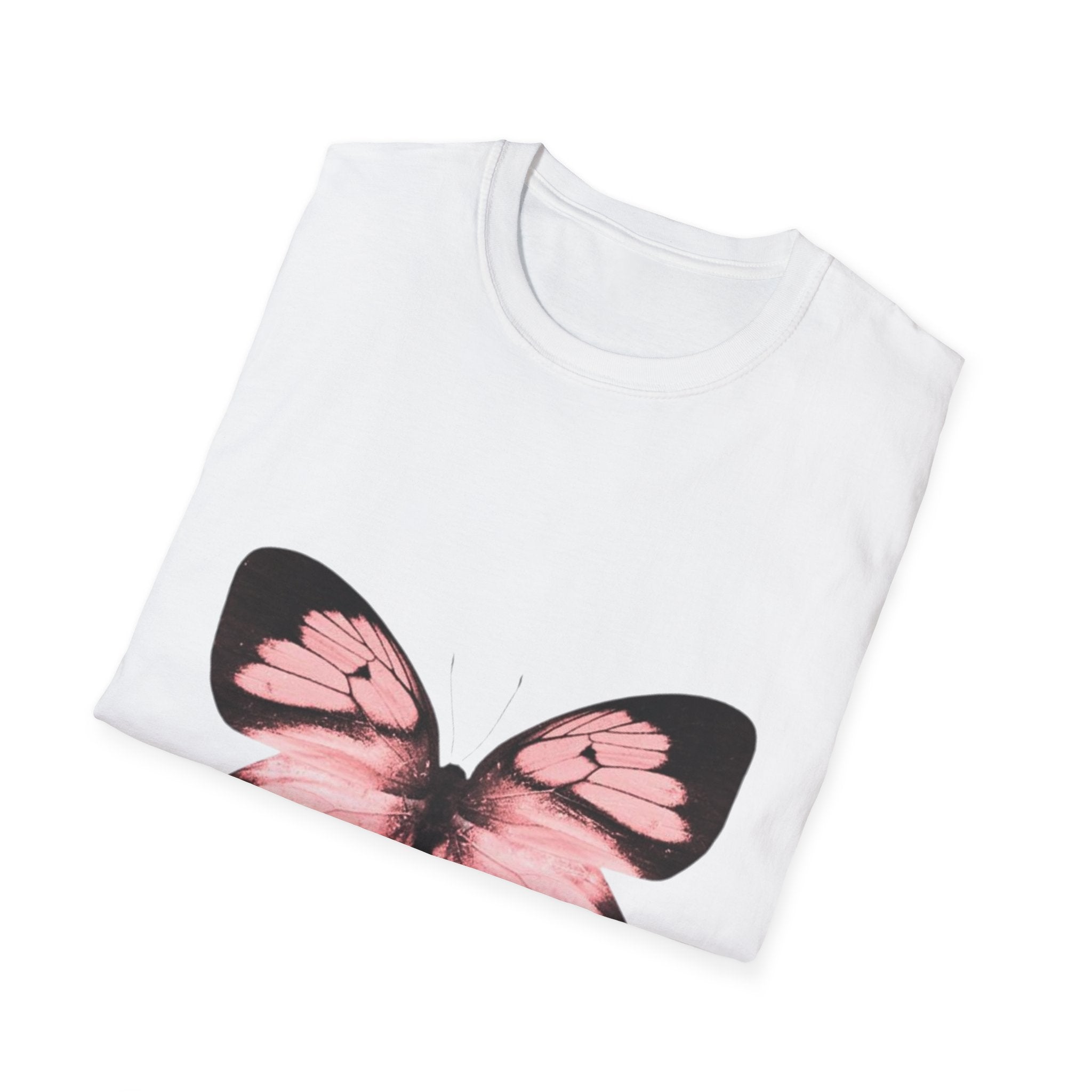 Pink Butterfly T-Shirt, Aesthetic Insect Graphic Tee, Nature Art Shirt, Soft Cotton Apparel, Unique Gift for Women Men