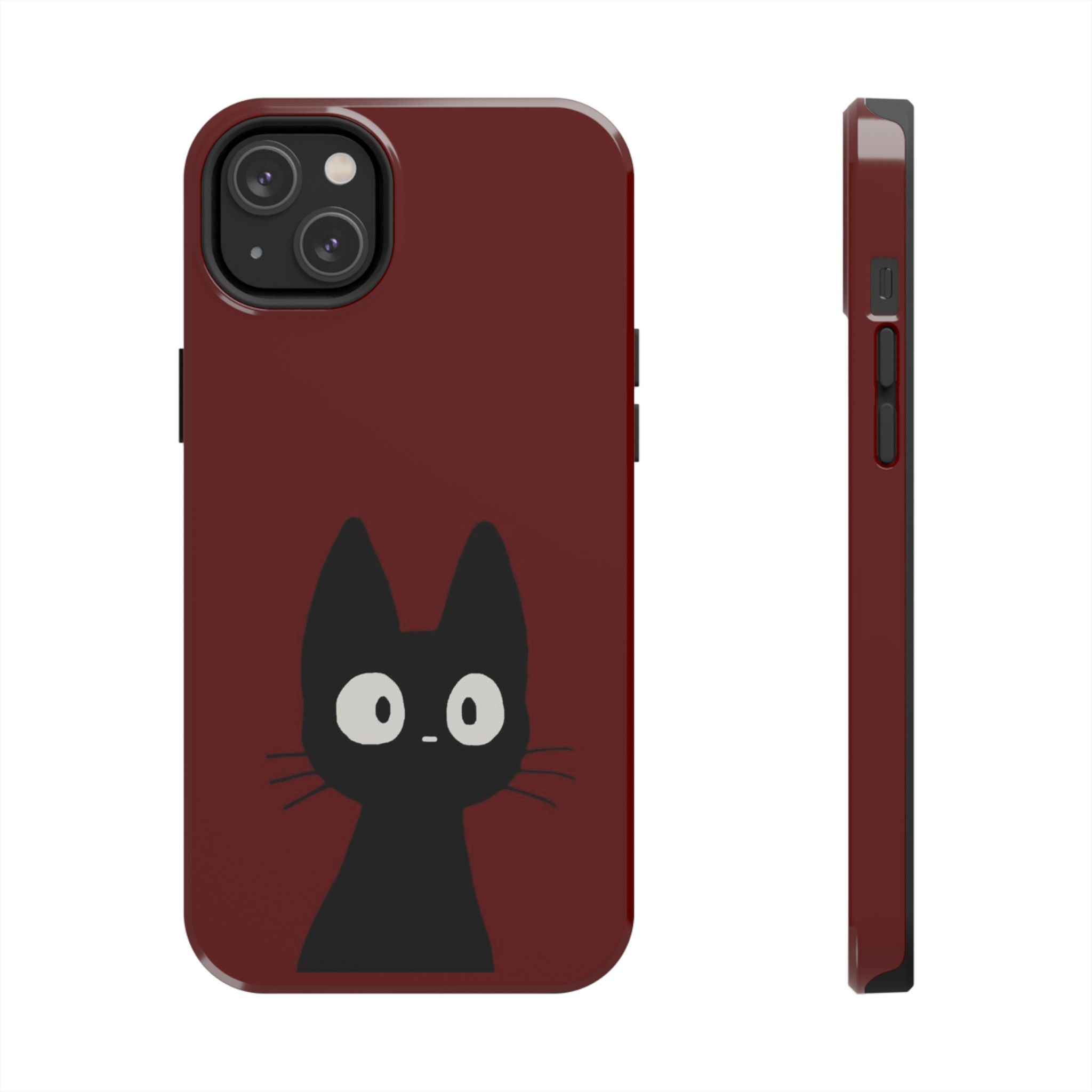 Black Cat Phone Case – Minimal Cute Design, Slim Protective Burgundy Cover