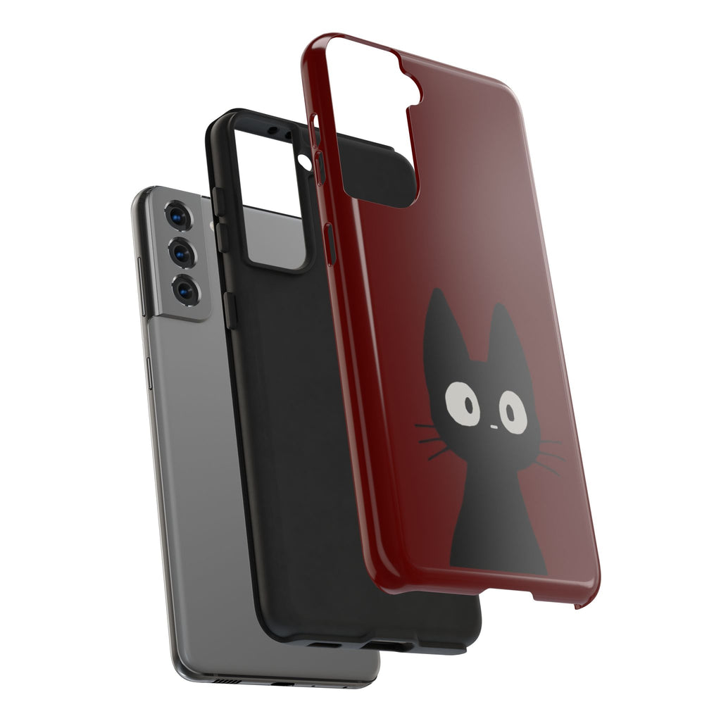 Black Cat Phone Case – Minimal Cute Design, Slim Protective Burgundy Cover