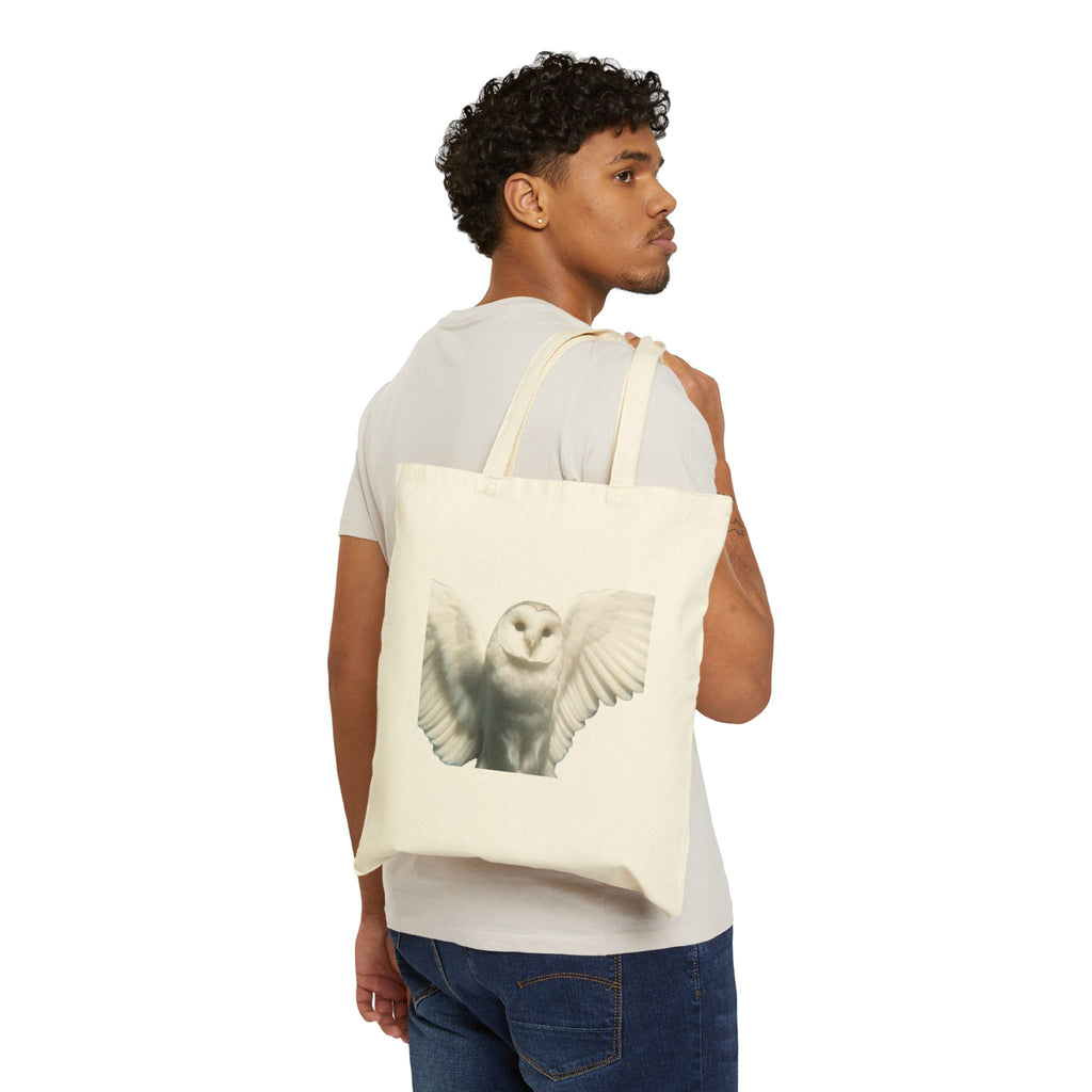 Sova Bird White Owl Tote Bag, Flying Bird Animal Design, Aesthetic Cotton Canvas Bag, Reusable Shopping Gift, Nature Lover Accessory