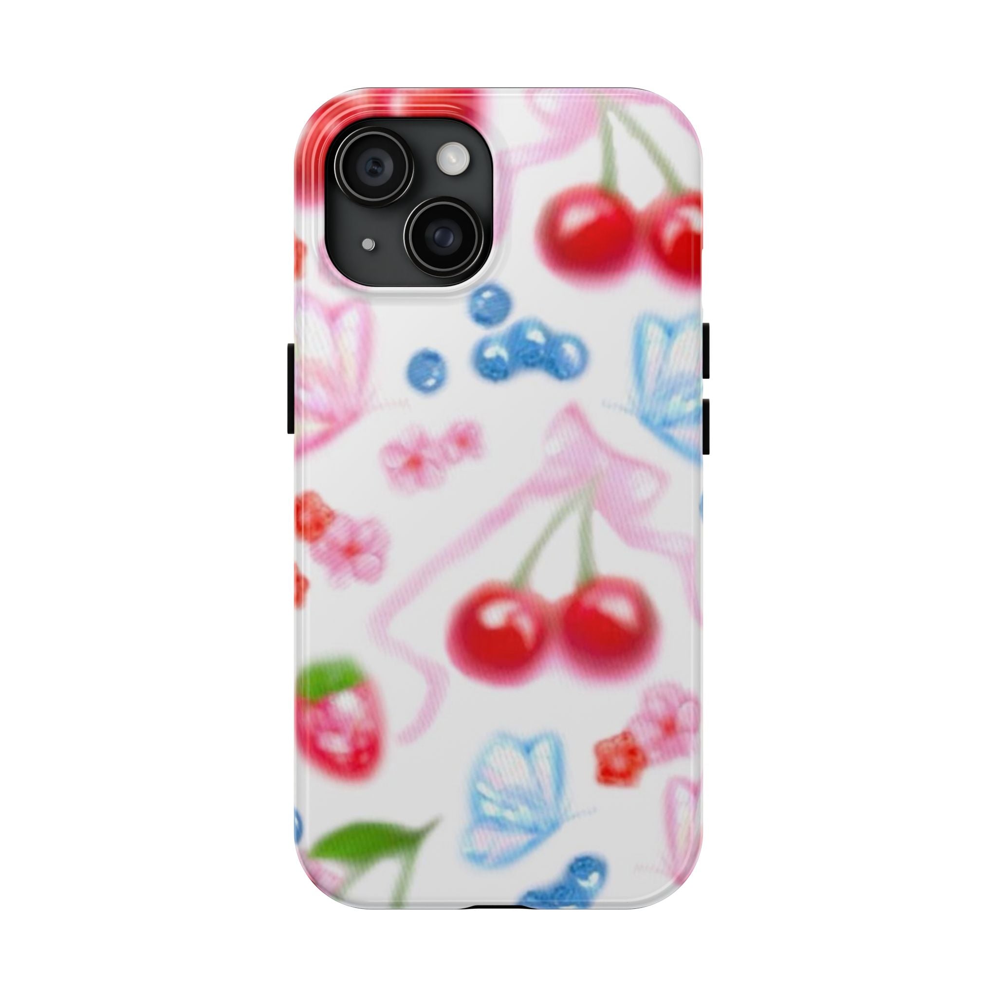 Cute Cherry Strawberry Phone Case, Bow Butterfly Design, iPhone & Samsung Protective Cover, Girls Women Fun Gift, Fruit Floral Pattern