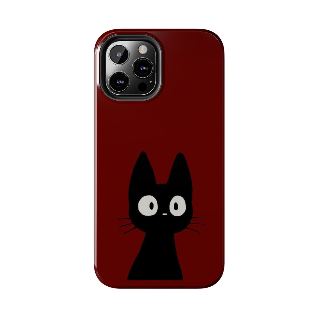 Black Cat Phone Case – Minimal Cute Design, Slim Protective Burgundy Cover