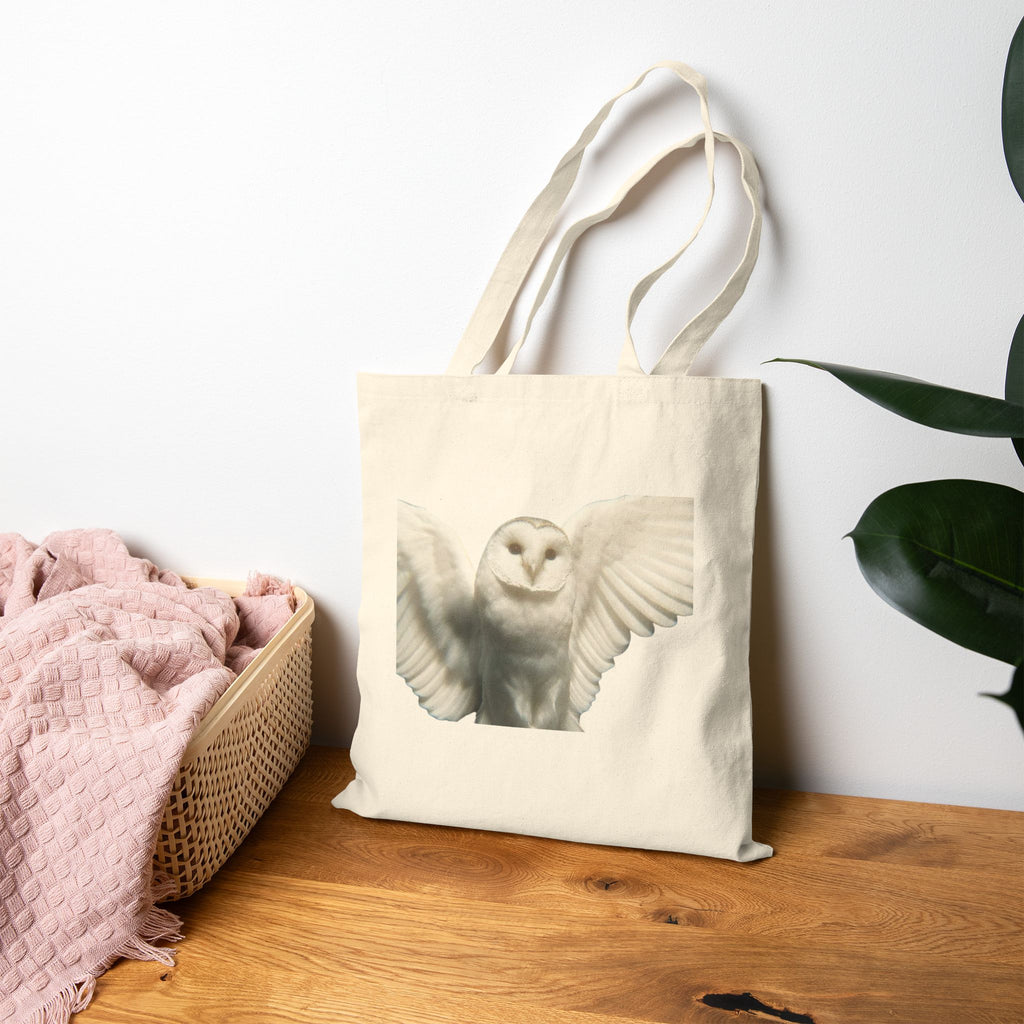 Sova Bird White Owl Tote Bag, Flying Bird Animal Design, Aesthetic Cotton Canvas Bag, Reusable Shopping Gift, Nature Lover Accessory