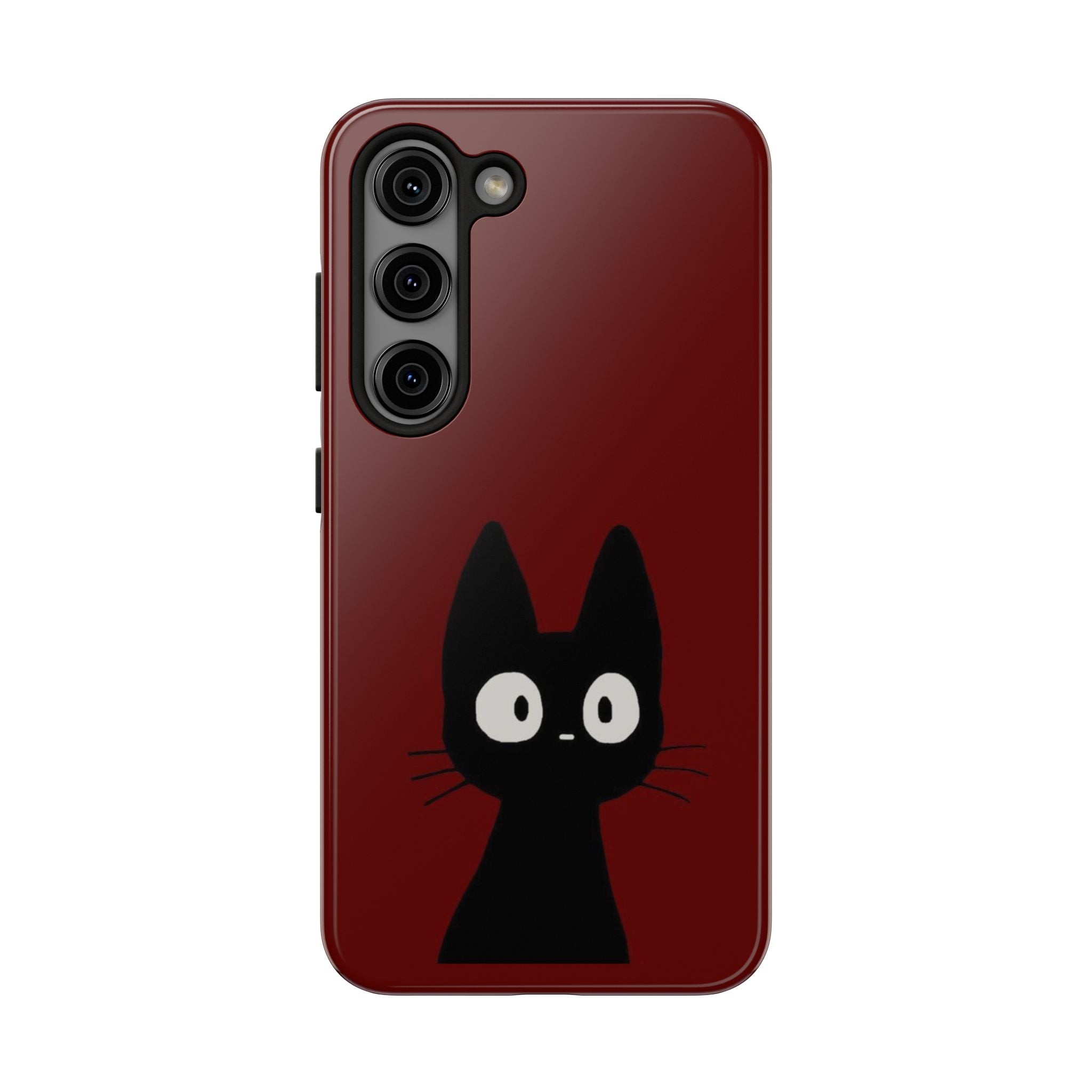 Black Cat Phone Case – Minimal Cute Design, Slim Protective Burgundy Cover