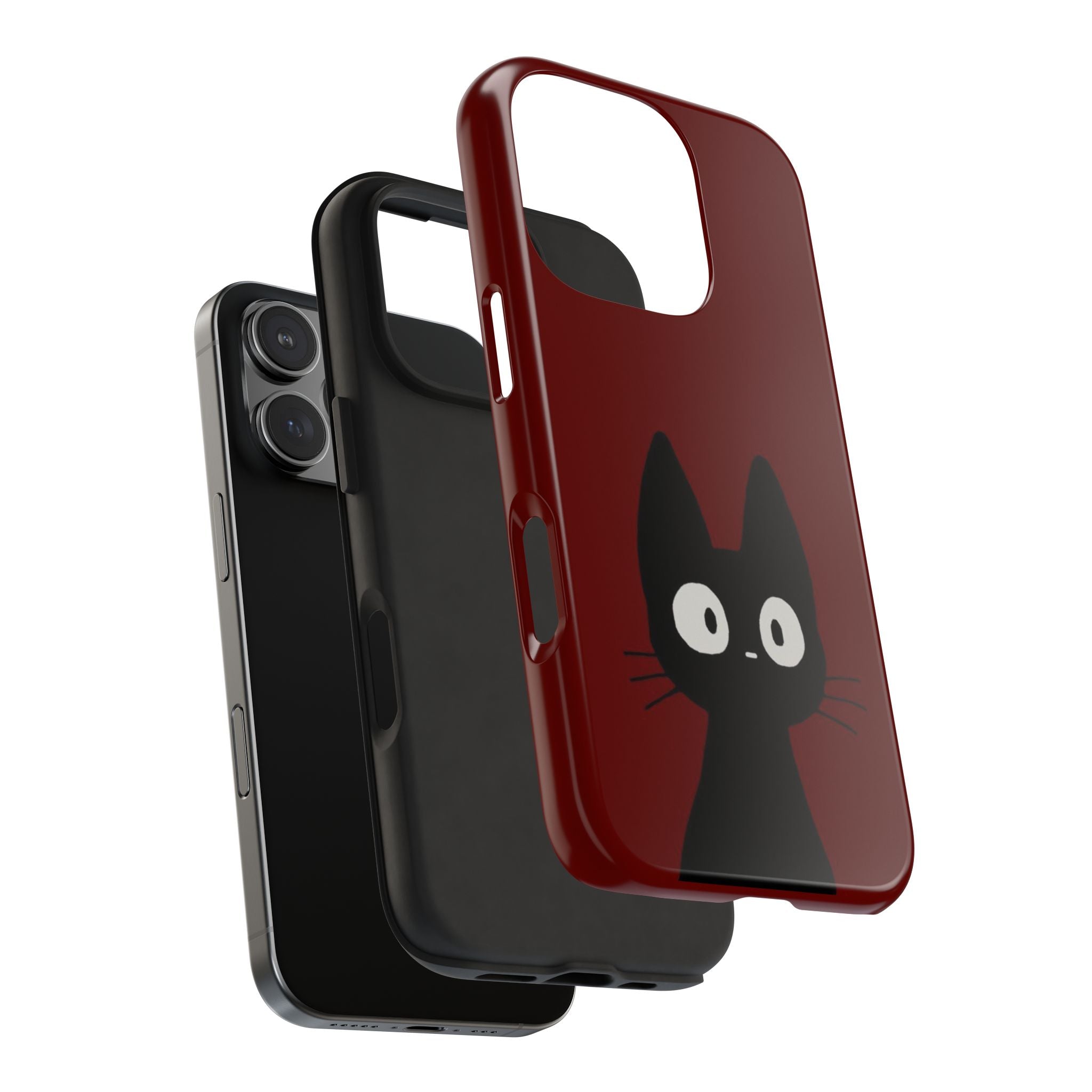 Black Cat Phone Case – Minimal Cute Design, Slim Protective Burgundy Cover
