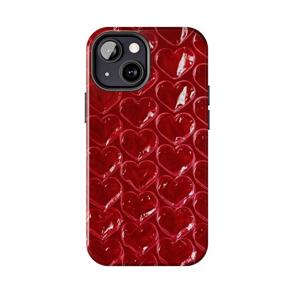 Red Heart Bubble Phone Case,  iPhone & Samsung Cute Love Pattern, Slim Protective Cover, Girls Women Design
