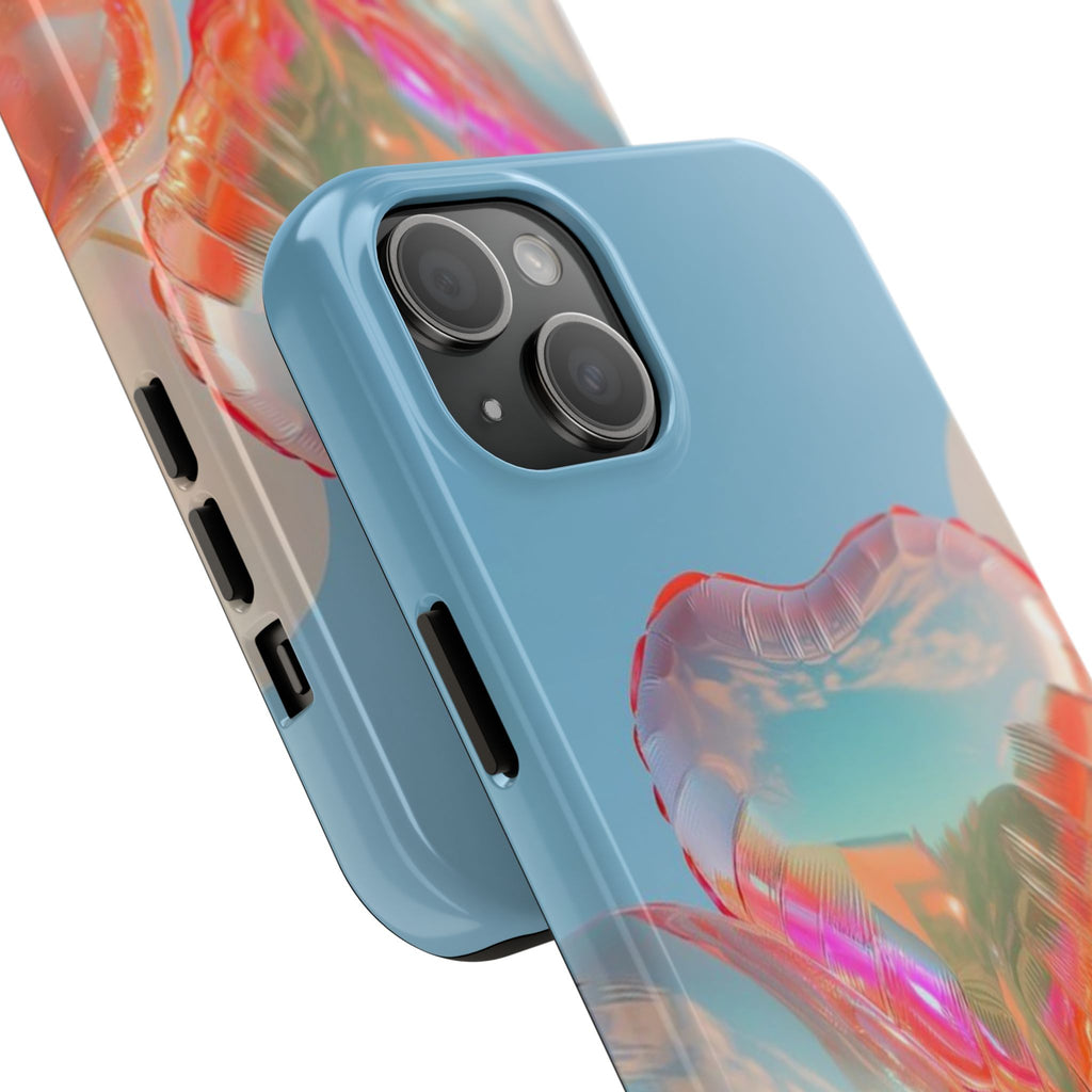Heart Balloon Phone Case, Iridescent Love Design, iPhone & Samsung Protective Cover, Cute Aesthetic Fun, Girls Women Unique Gift