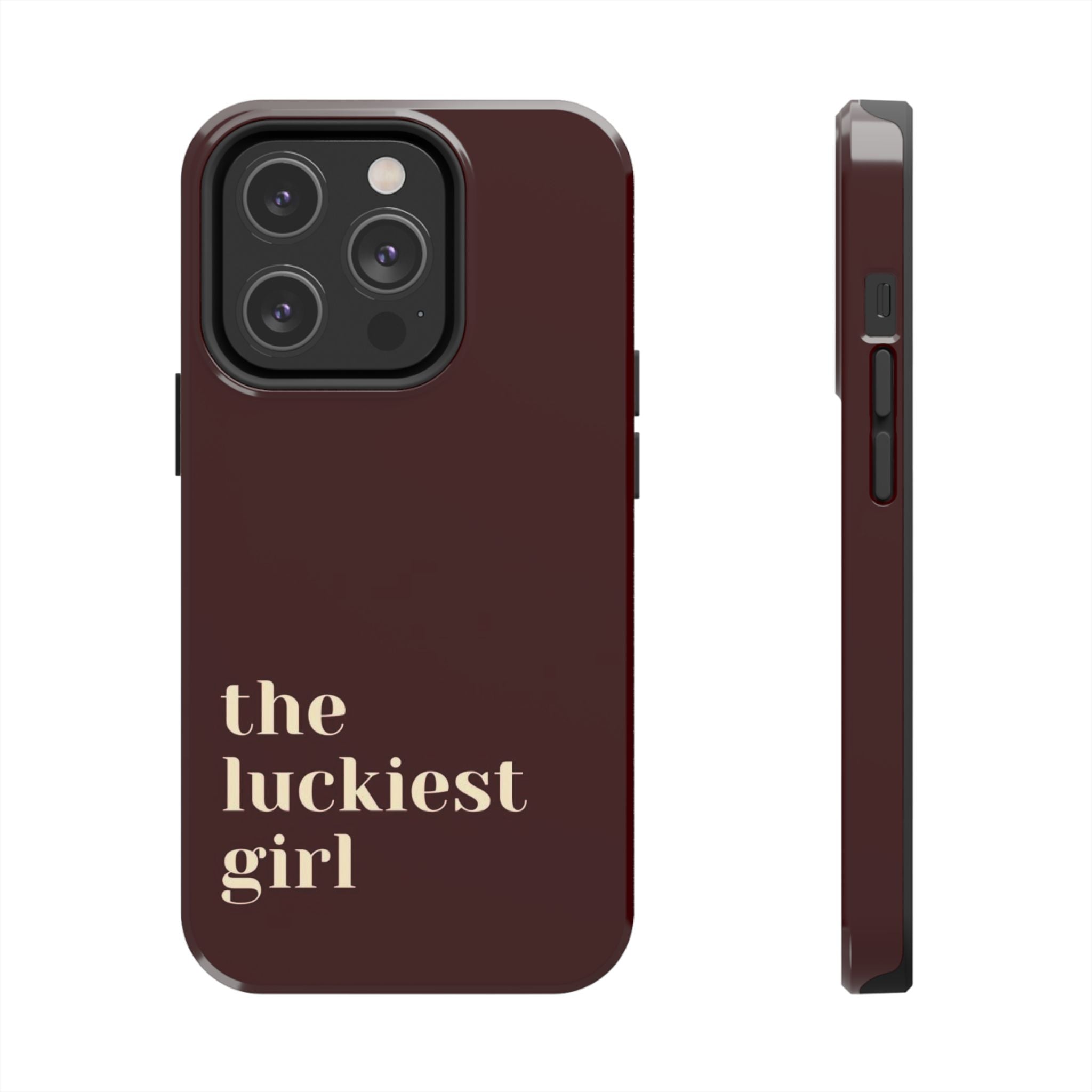 Burgundy Red Phone Case Minimal Aesthetic Protective The Luckiest Girl