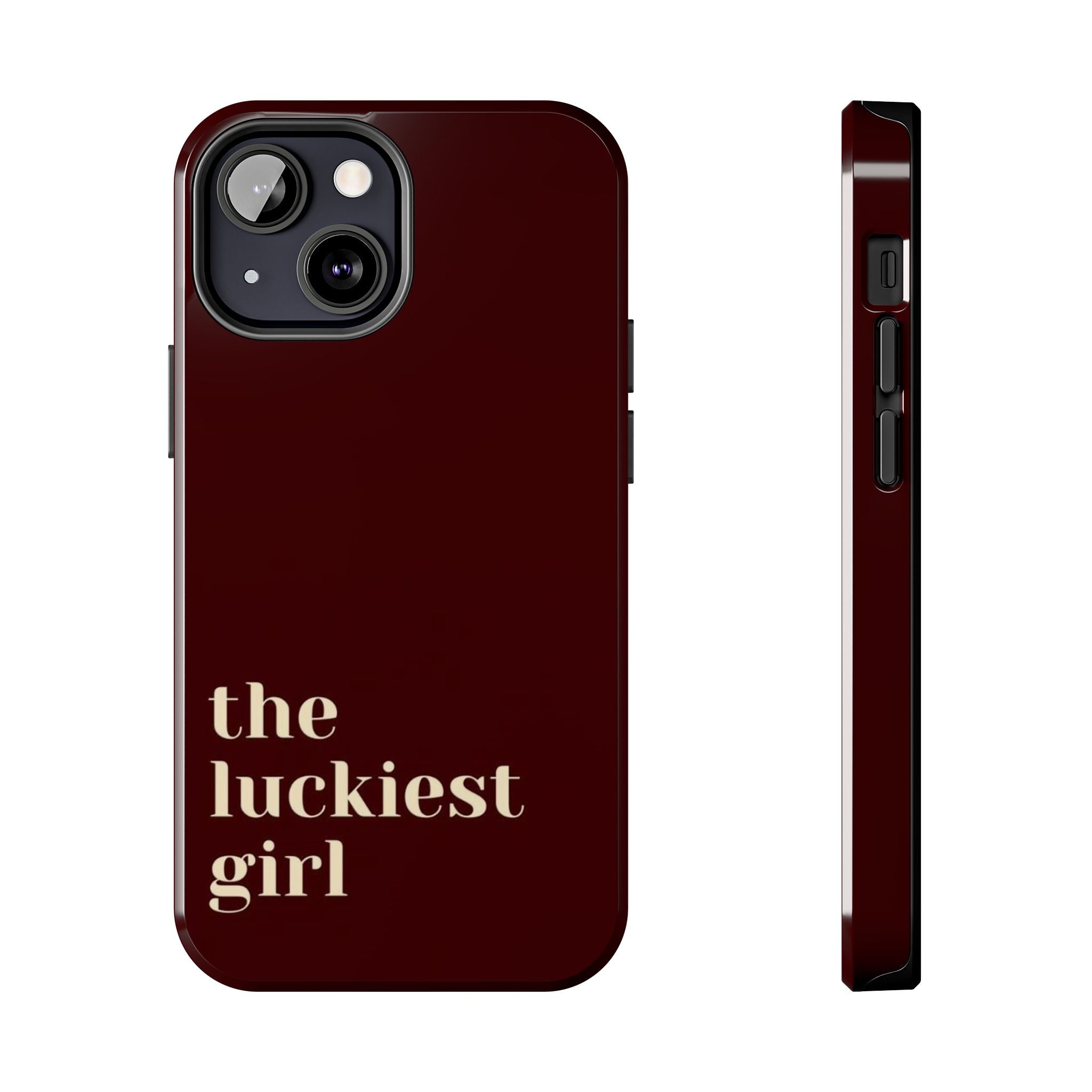 Burgundy Red Phone Case Minimal Aesthetic Protective The Luckiest Girl