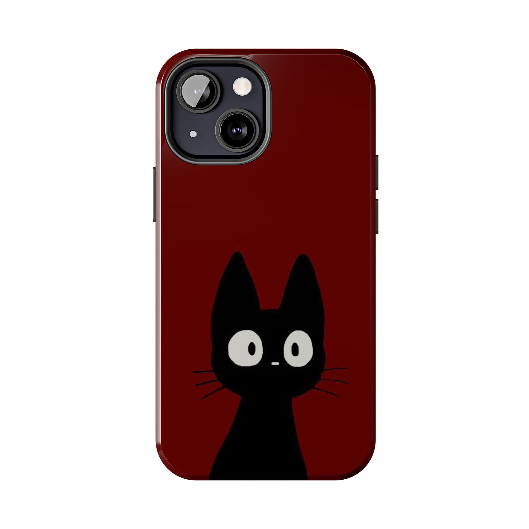 Black Cat Phone Case – Minimal Cute Design, Slim Protective Burgundy Cover