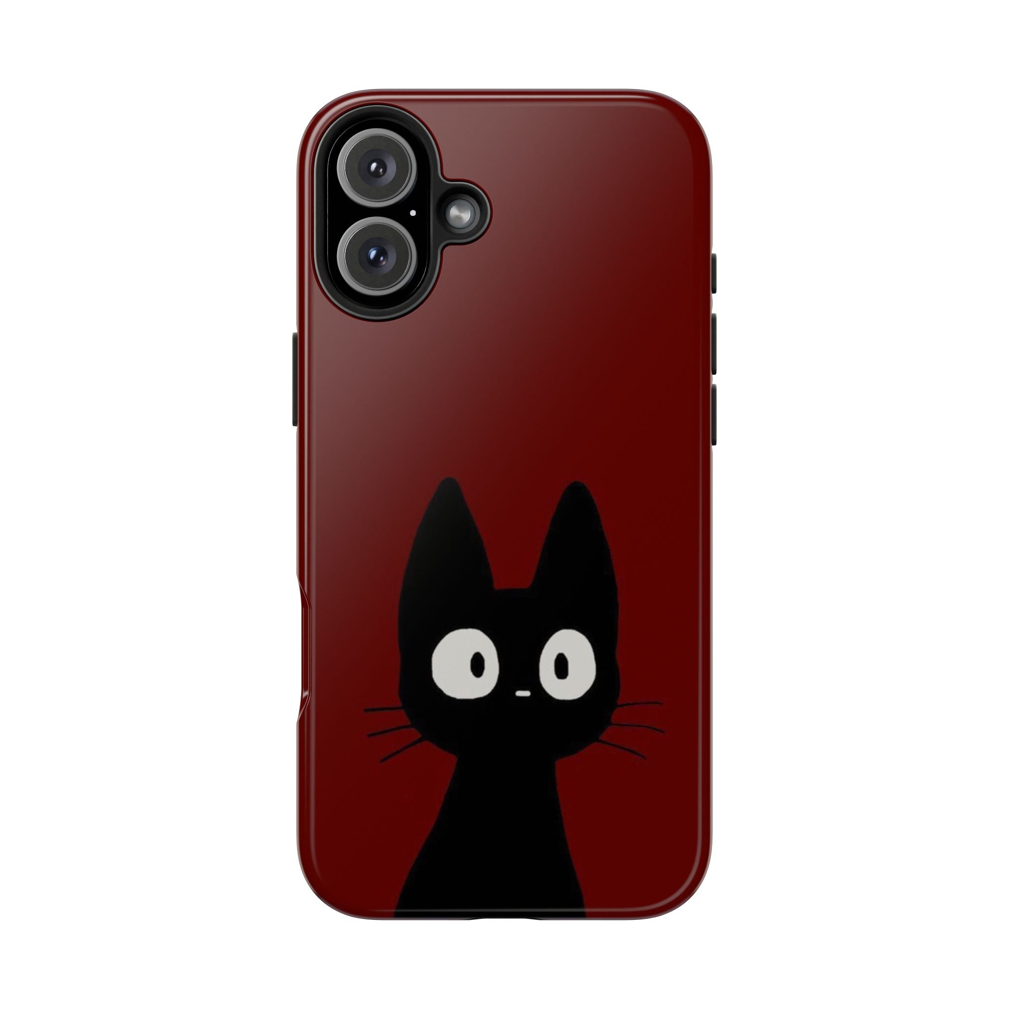 Black Cat Phone Case – Minimal Cute Design, Slim Protective Burgundy Cover