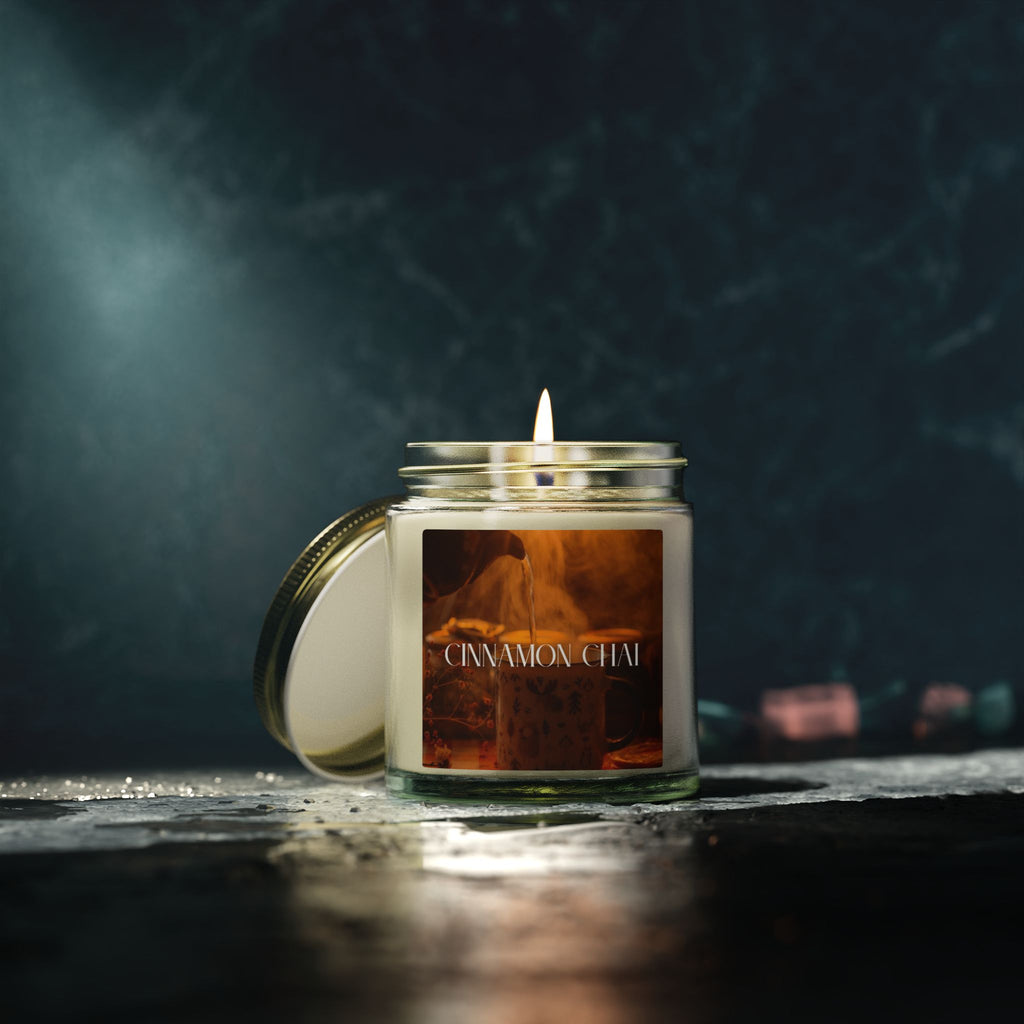 Cinnamon Chai Scented Candle, Coconut Apricot Wax, Warm Spice Aroma, Autumn Fall Scent, Holiday Home Decor Gift, 4oz & 9oz