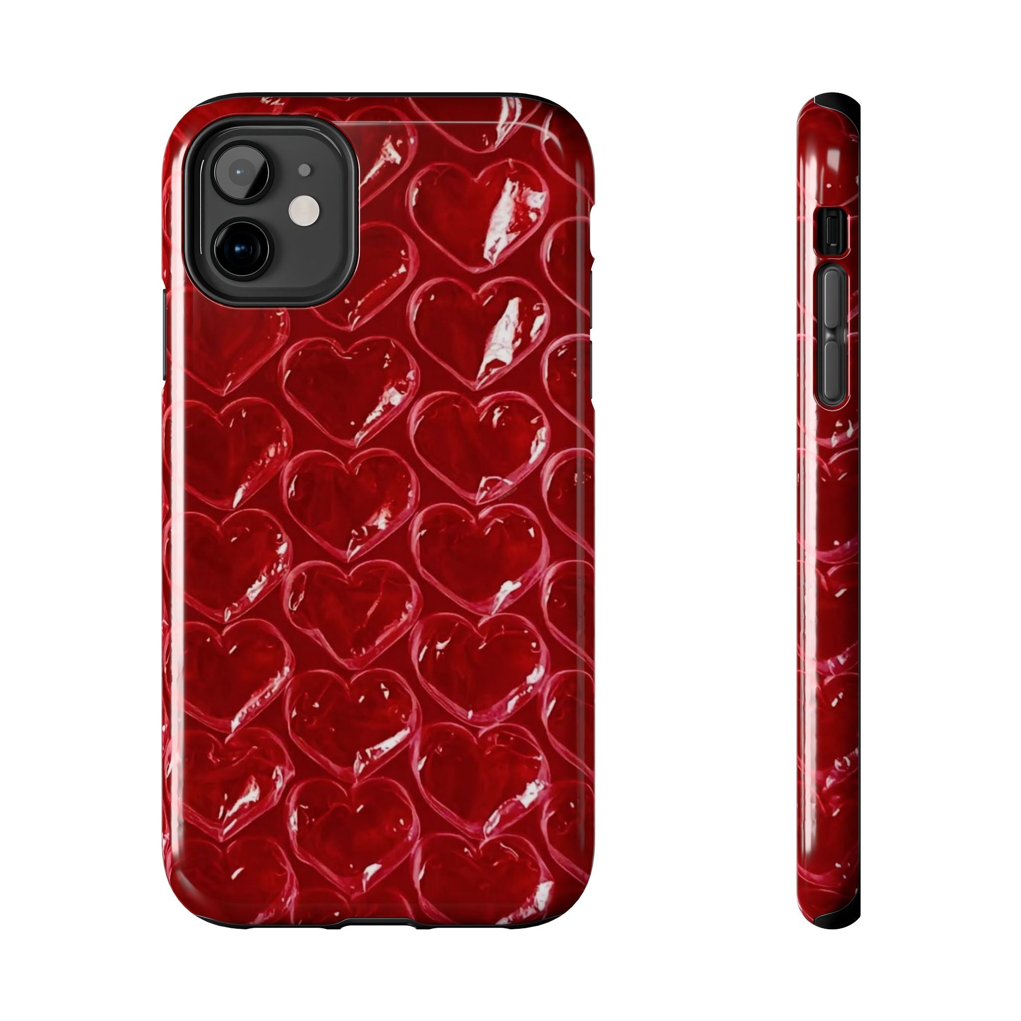 Red Heart Bubble Phone Case,  iPhone & Samsung Cute Love Pattern, Slim Protective Cover, Girls Women Design