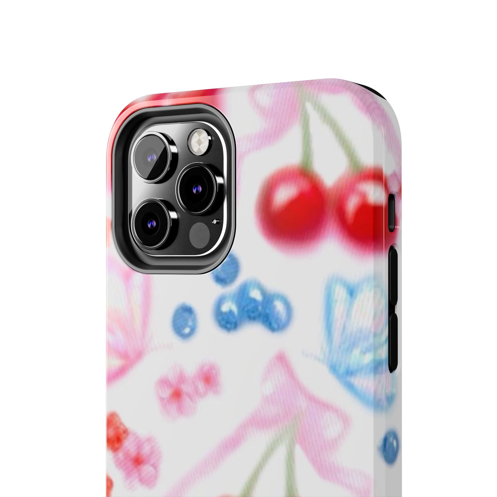Cute Cherry Strawberry Phone Case, Bow Butterfly Design, iPhone & Samsung Protective Cover, Girls Women Fun Gift, Fruit Floral Pattern