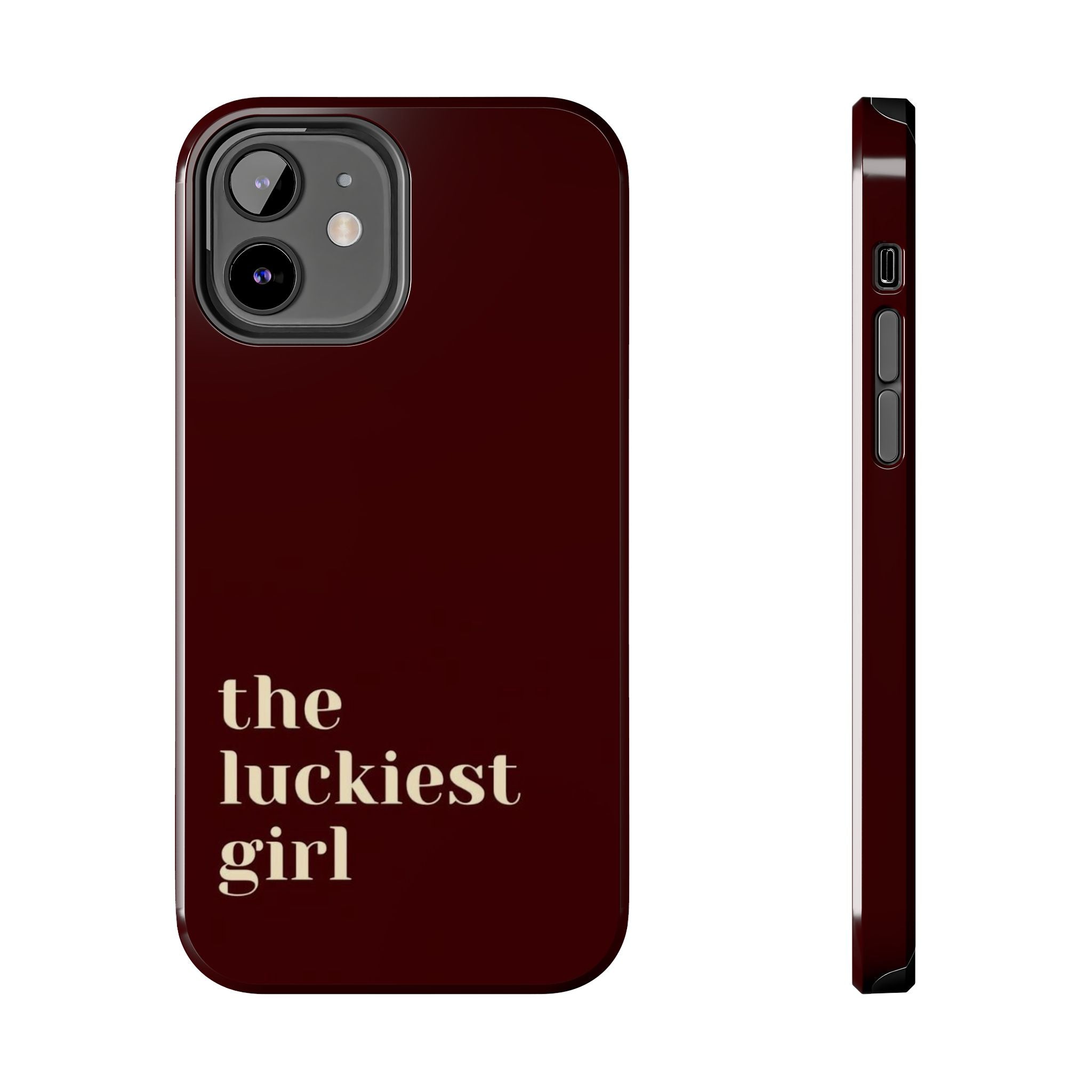Burgundy Red Phone Case Minimal Aesthetic Protective The Luckiest Girl