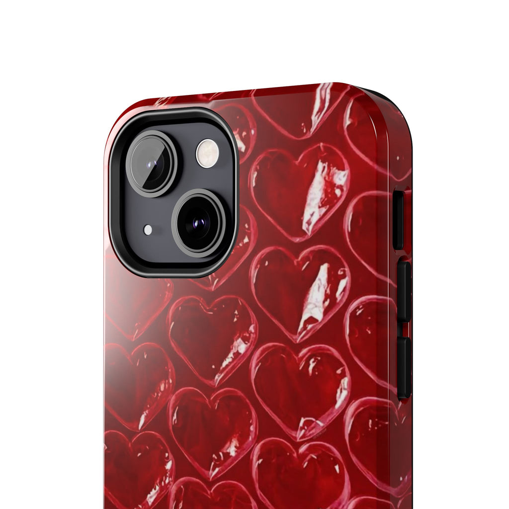 Red Heart Bubble Phone Case,  iPhone & Samsung Cute Love Pattern, Slim Protective Cover, Girls Women Design