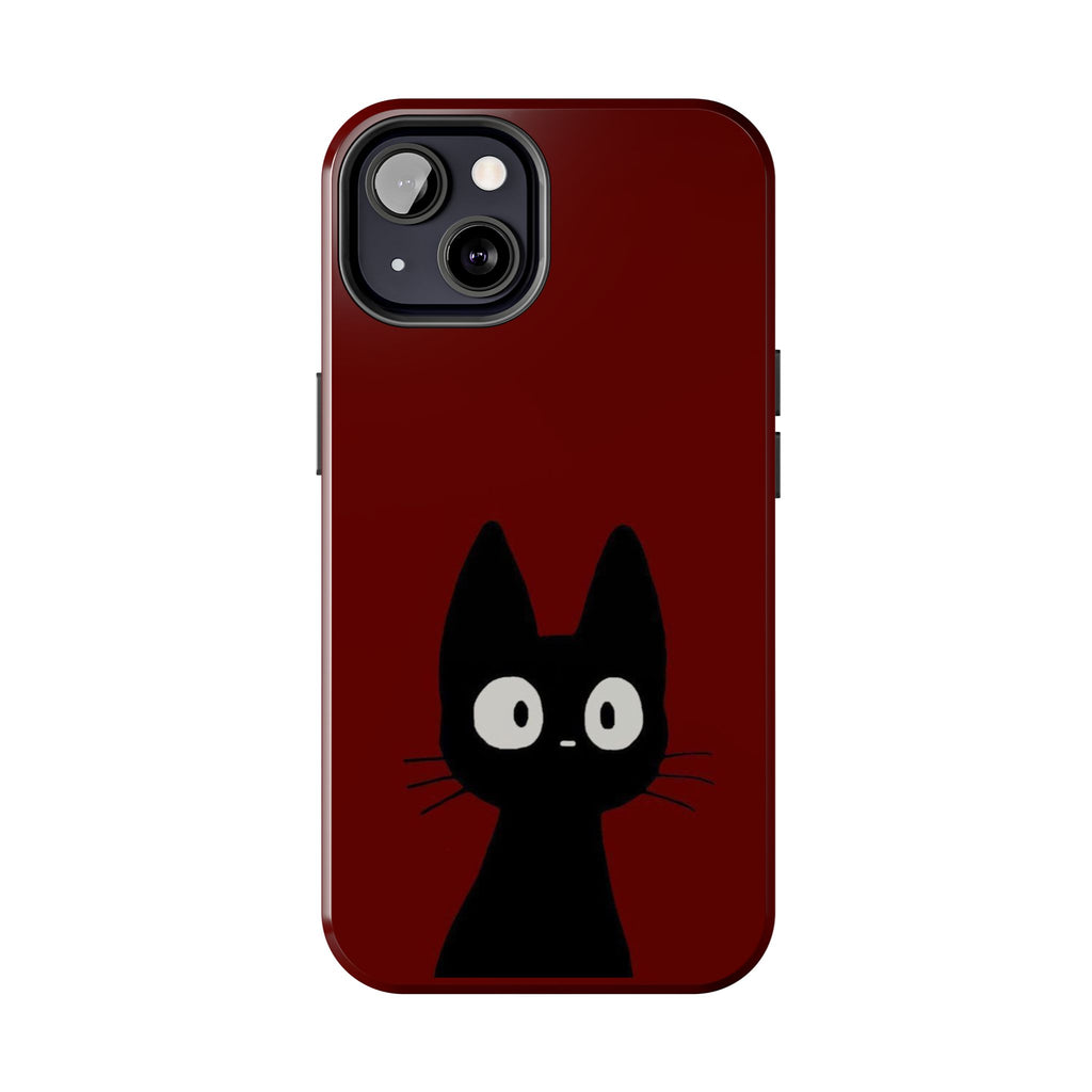 Black Cat Phone Case – Minimal Cute Design, Slim Protective Burgundy Cover