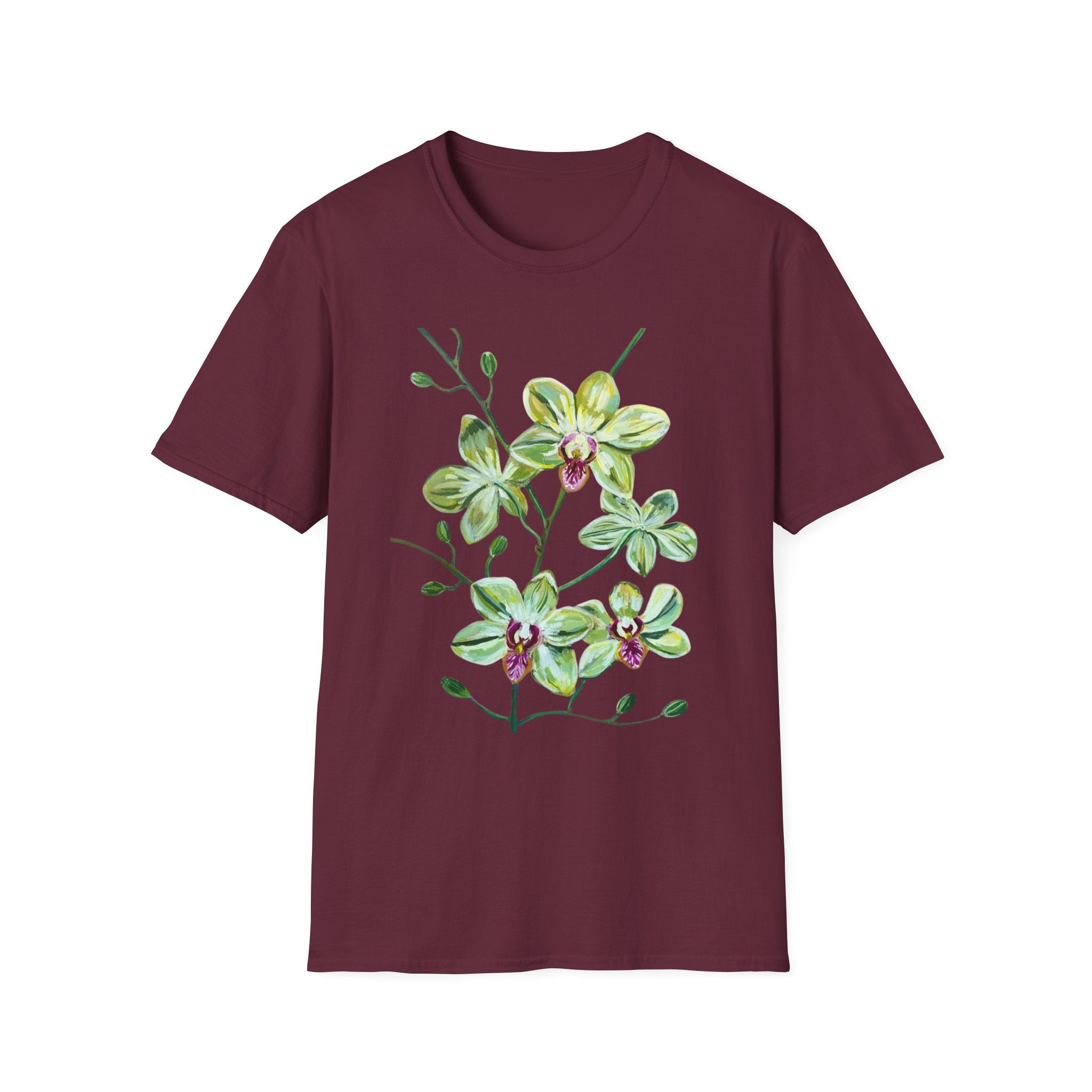 Green Orchid T-Shirt, Botanical Floral Graphic Tee, Nature Plant Art Shirt, Soft Cotton Apparel, Unique Gift for Women Men