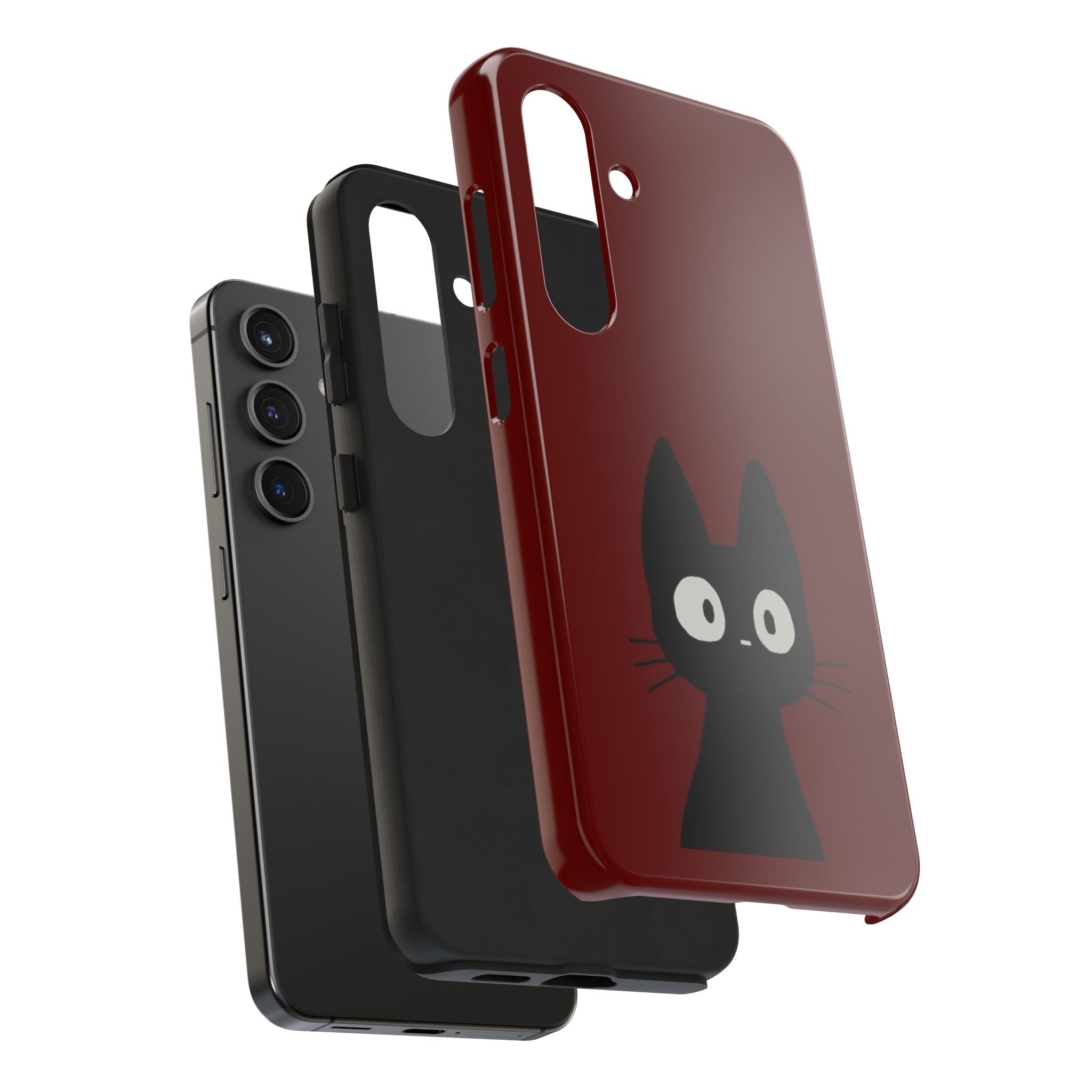 Black Cat Phone Case – Minimal Cute Design, Slim Protective Burgundy Cover