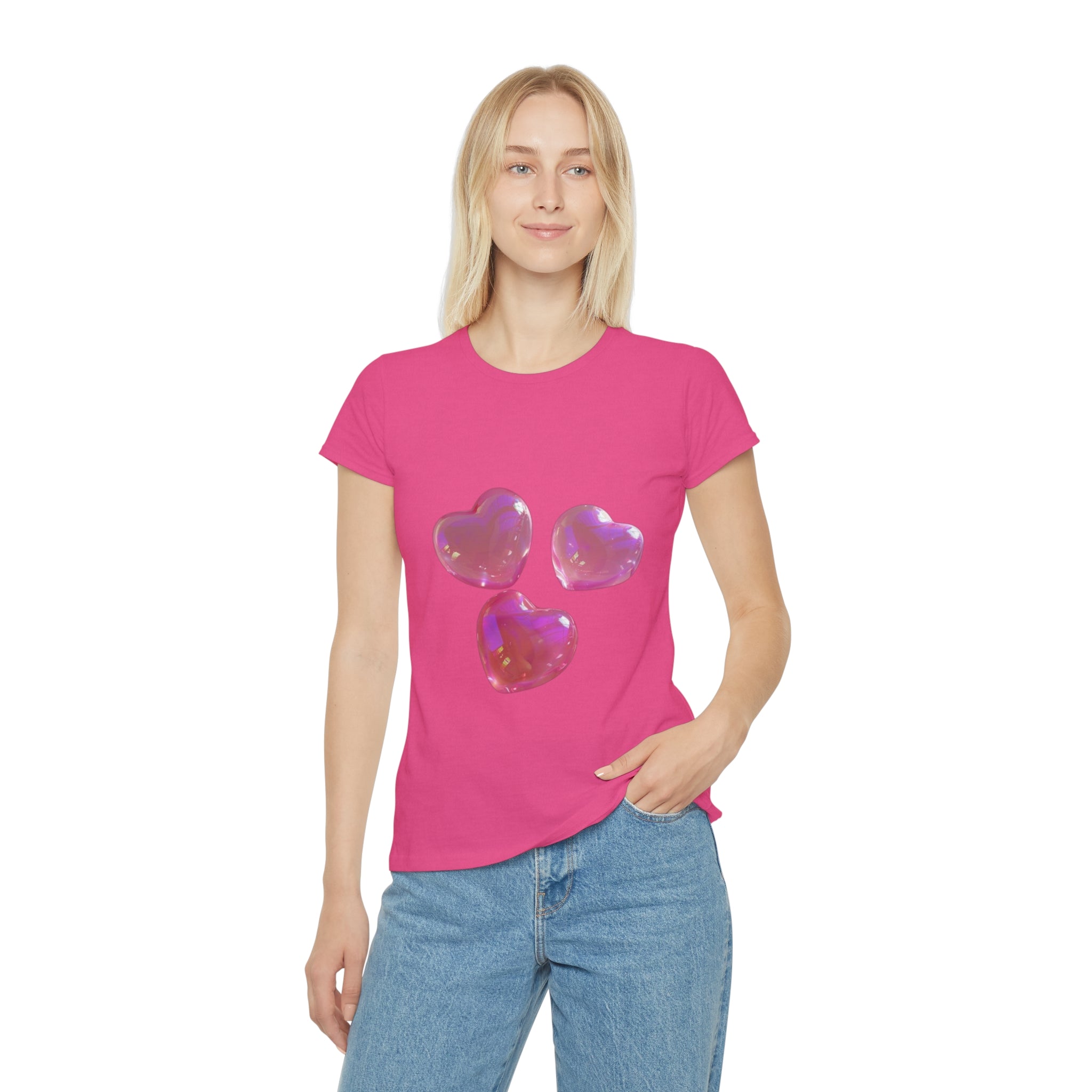 Jelly Pink Hearts T-Shirt, Cute Love Graphic Tee, Aesthetic Heart Design, Soft Cotton Apparel, Unique Gift for Women Girls