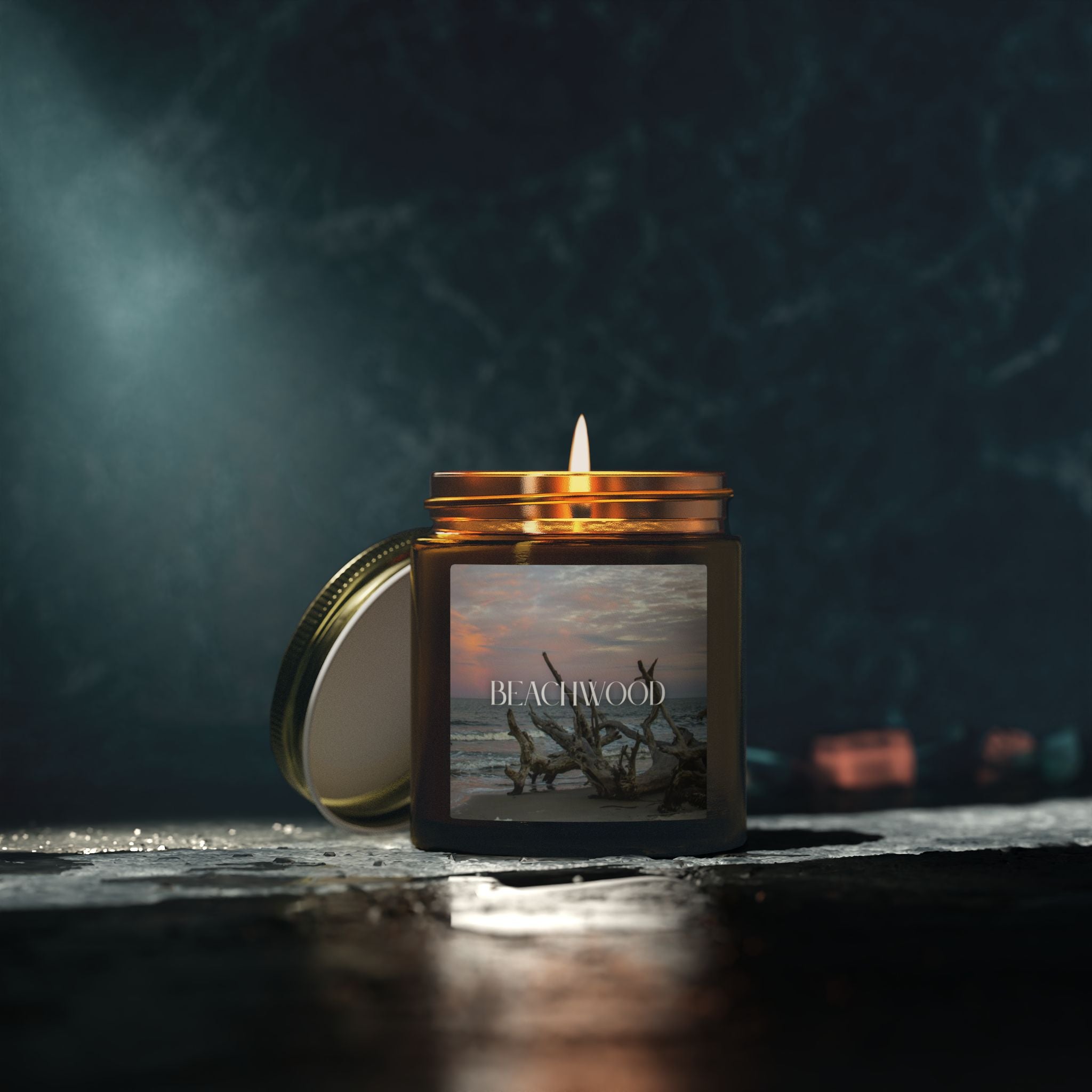 Beachwood Scented Candle, Coconut Apricot Wax, Coastal Home Fragrance, Ocean Scented Aroma, Calming Decor Gift, 4oz & 9oz