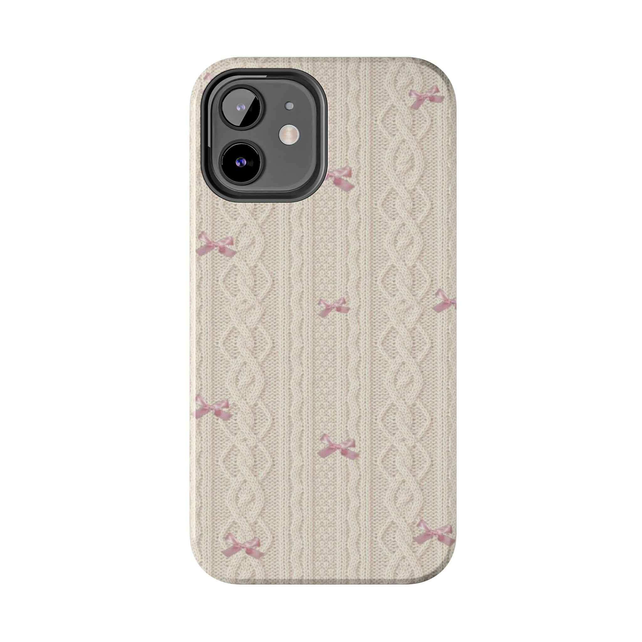 Knitted Sweater Phone Case, Cute Pink Bow Design, iPhone & Samsung Protective Cover, Cozy Aesthetic Pattern, Girls Women Unique Gift