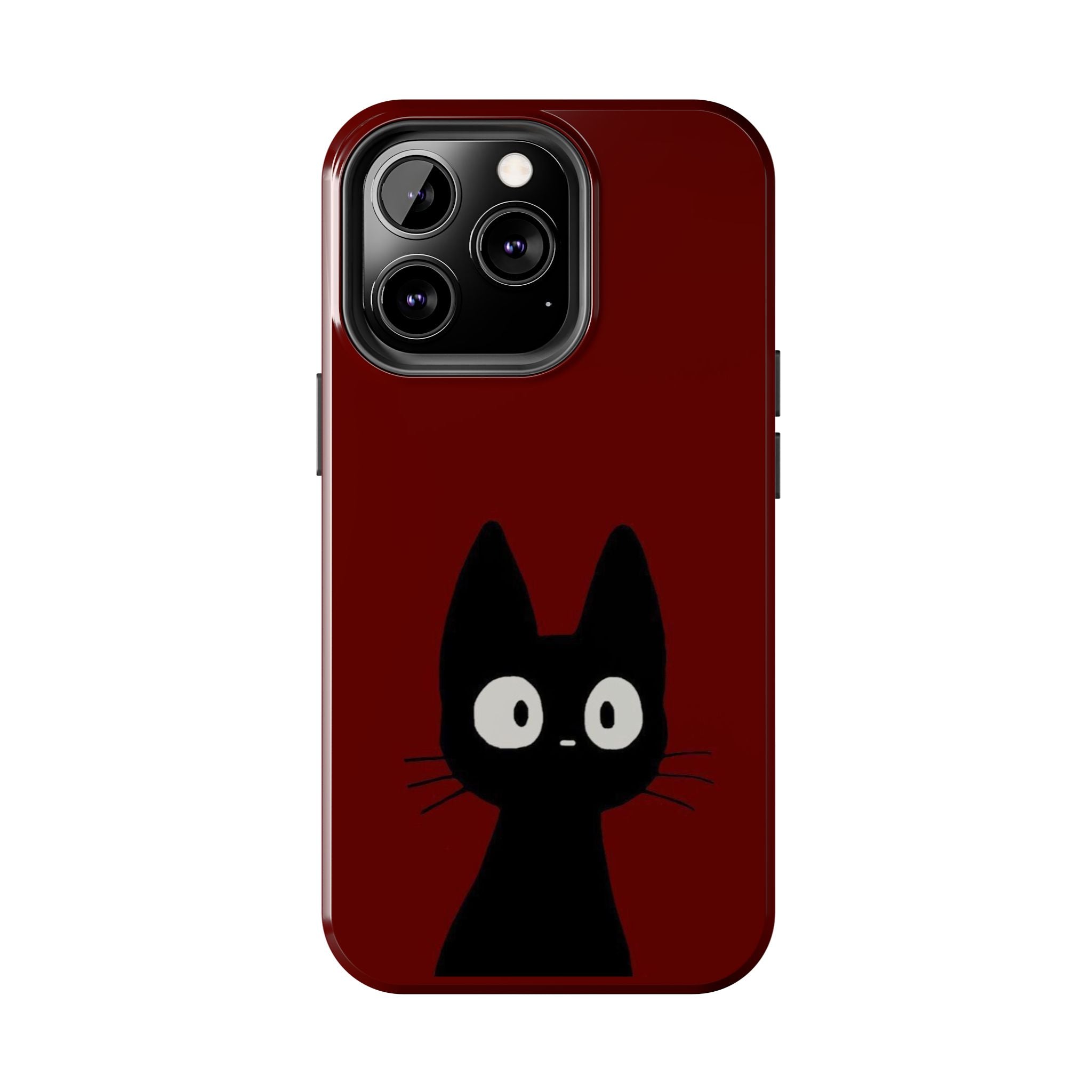 Black Cat Phone Case – Minimal Cute Design, Slim Protective Burgundy Cover