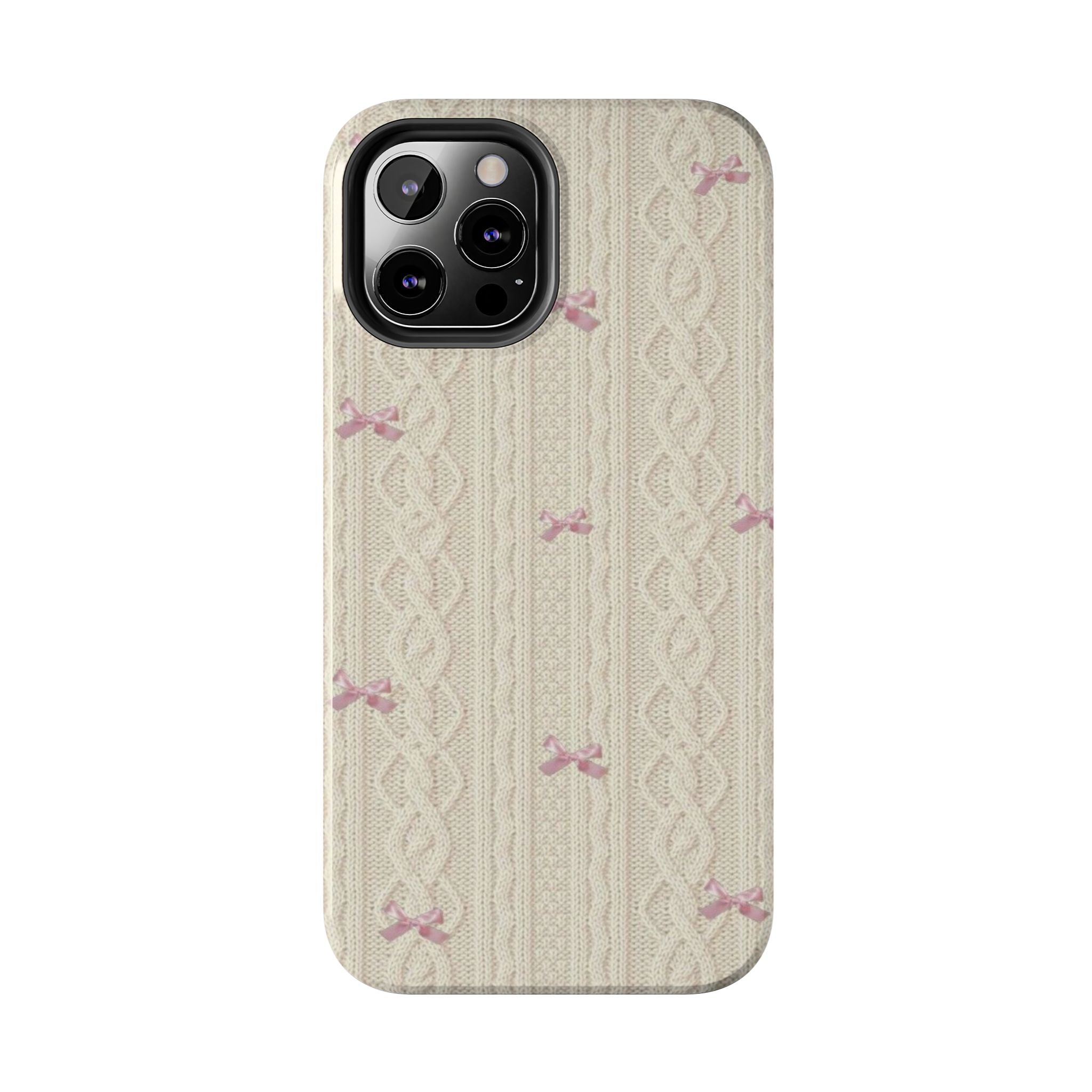 Knitted Sweater Phone Case, Cute Pink Bow Design, iPhone & Samsung Protective Cover, Cozy Aesthetic Pattern, Girls Women Unique Gift